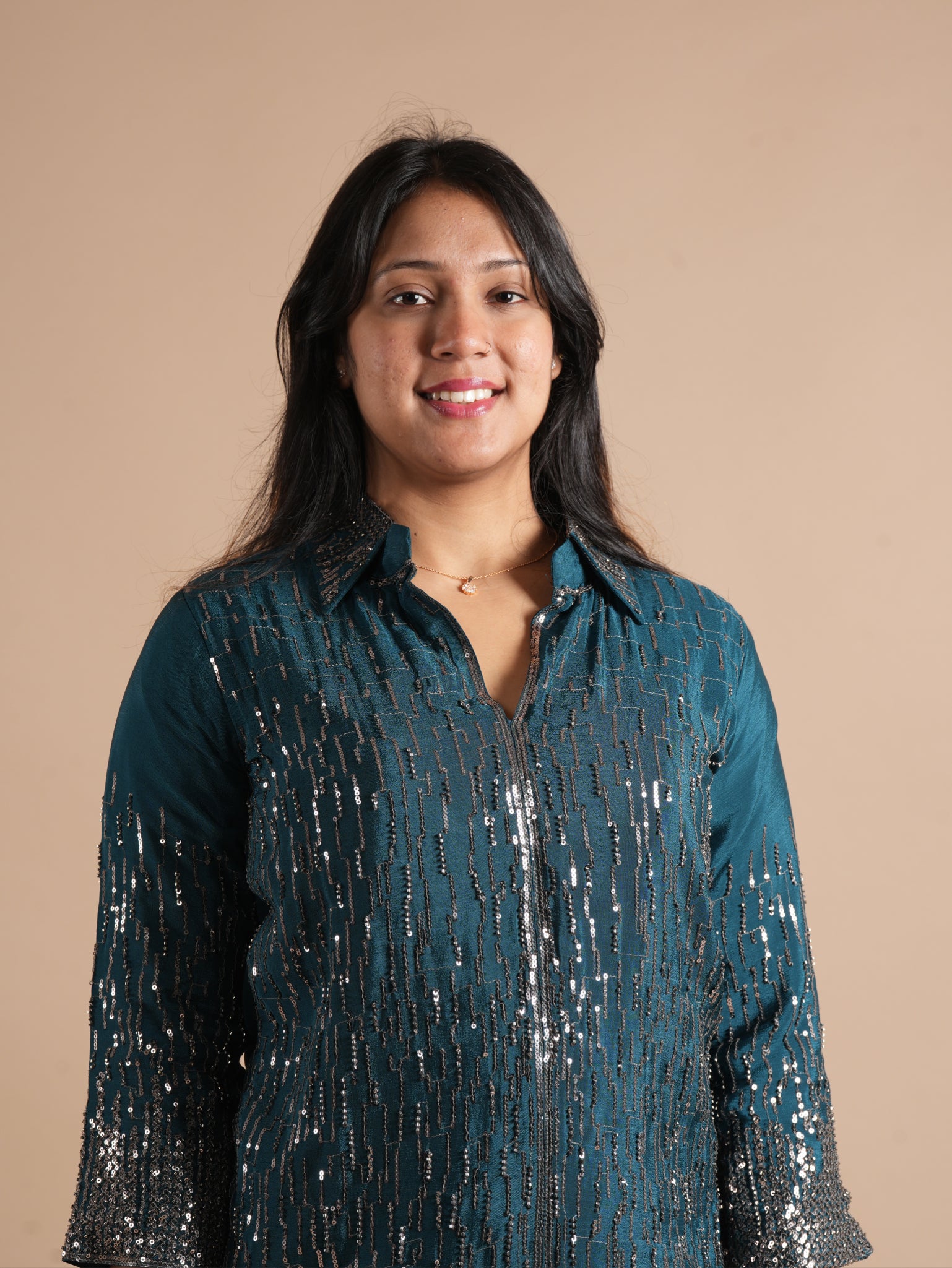 Noorva's Chinon Sequins Work Co-ord Set | Glitter Ombre Sequin Shirt Kurta with Wide Leg Plazzo | 2-Piece Party Wear Ethnic Coord Set | Cocktail, Wedding & Festive Night Outfit for Women
