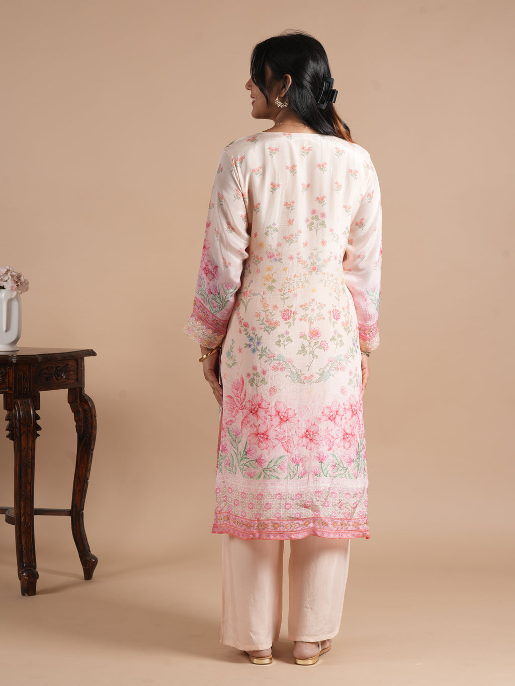 Noorva Women's Pakistani Style Glass Organza Suit Set | Front & Back Floral Printed Straight Kurta with Embroidery, Handwork, With Printed Dupatta & Santoon Plazzo | Festive Ethnic Wear