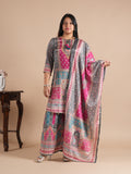 Women's Grey & Pink Front Back Digital Printed Chinon Kurti Plazzo Set with Digital Print Dupatta | Motif Plazzo Suit Set | 3-Piece Suit Set