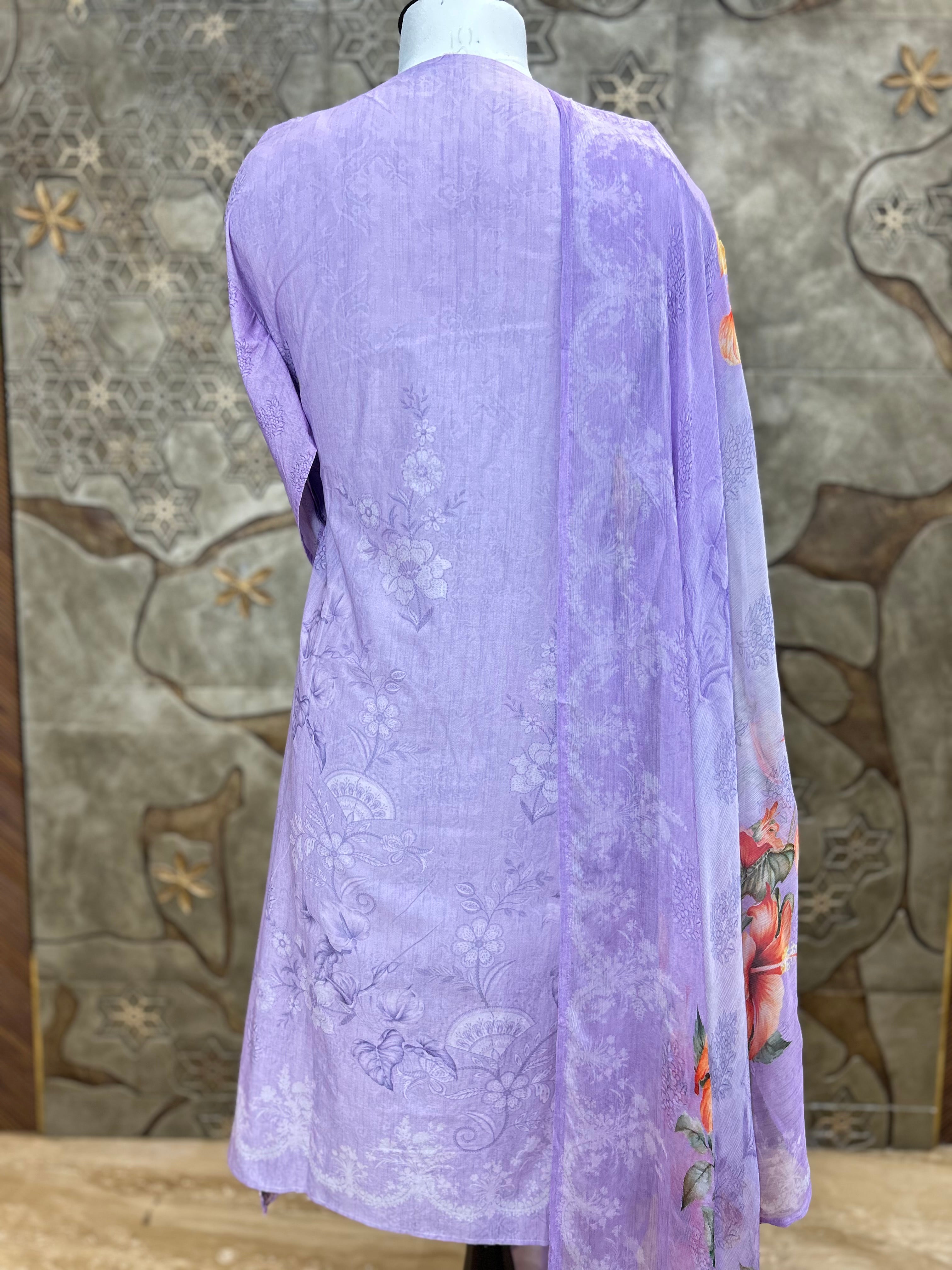 Pakistani Style Cambric Unstitched Suit | Digital Print Front & Back | Thread Embroidery And Boring Work | Lacework on Sleeves & Ghera | Digital Print Chiffon Dupatta | Ethnic Wear for Women