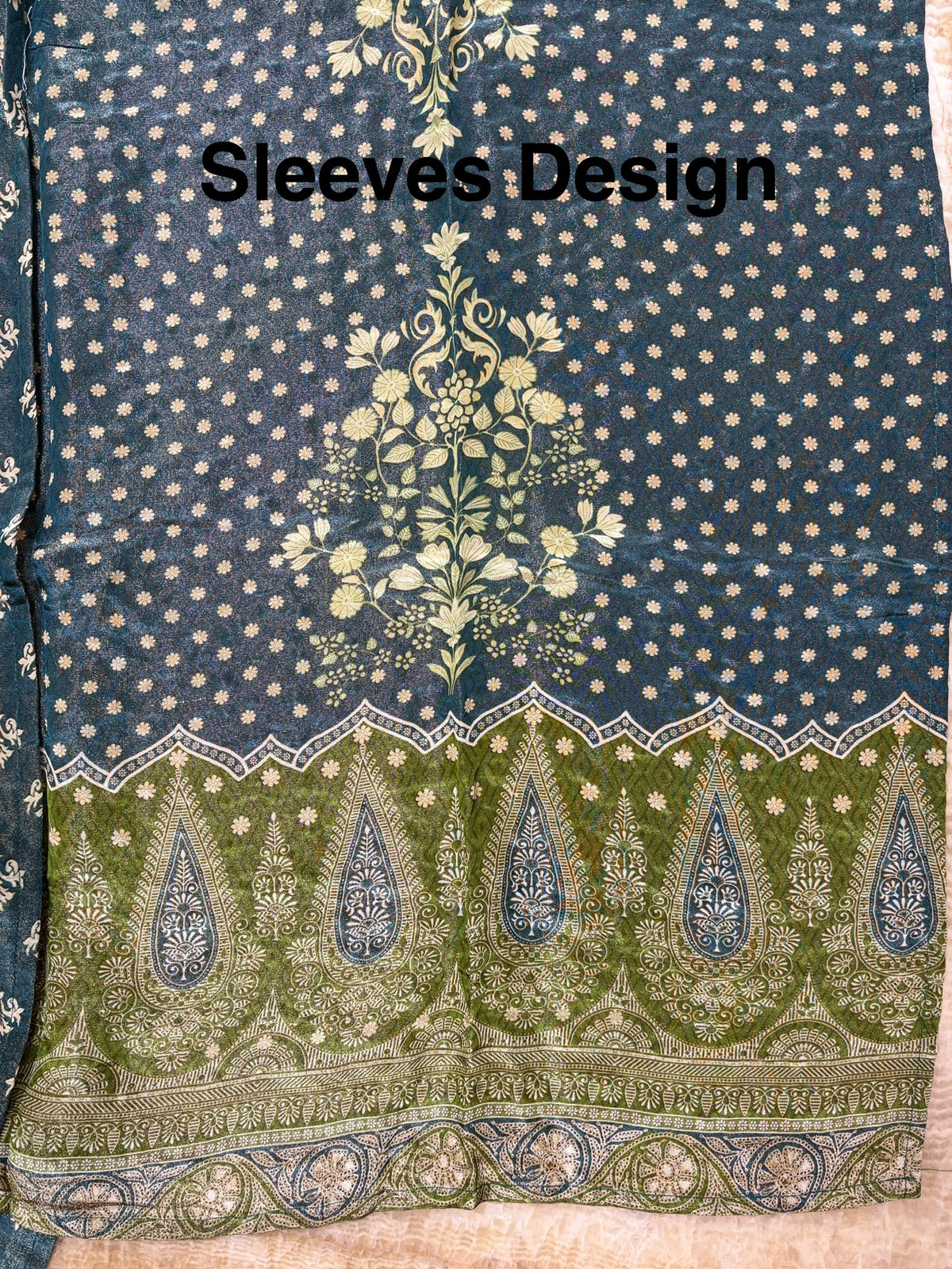 Shimmer Front & Back Printed Unstitched Suit with Dori Embroidery & Beads Work Paired with Digital Print Shimmer Dupatta