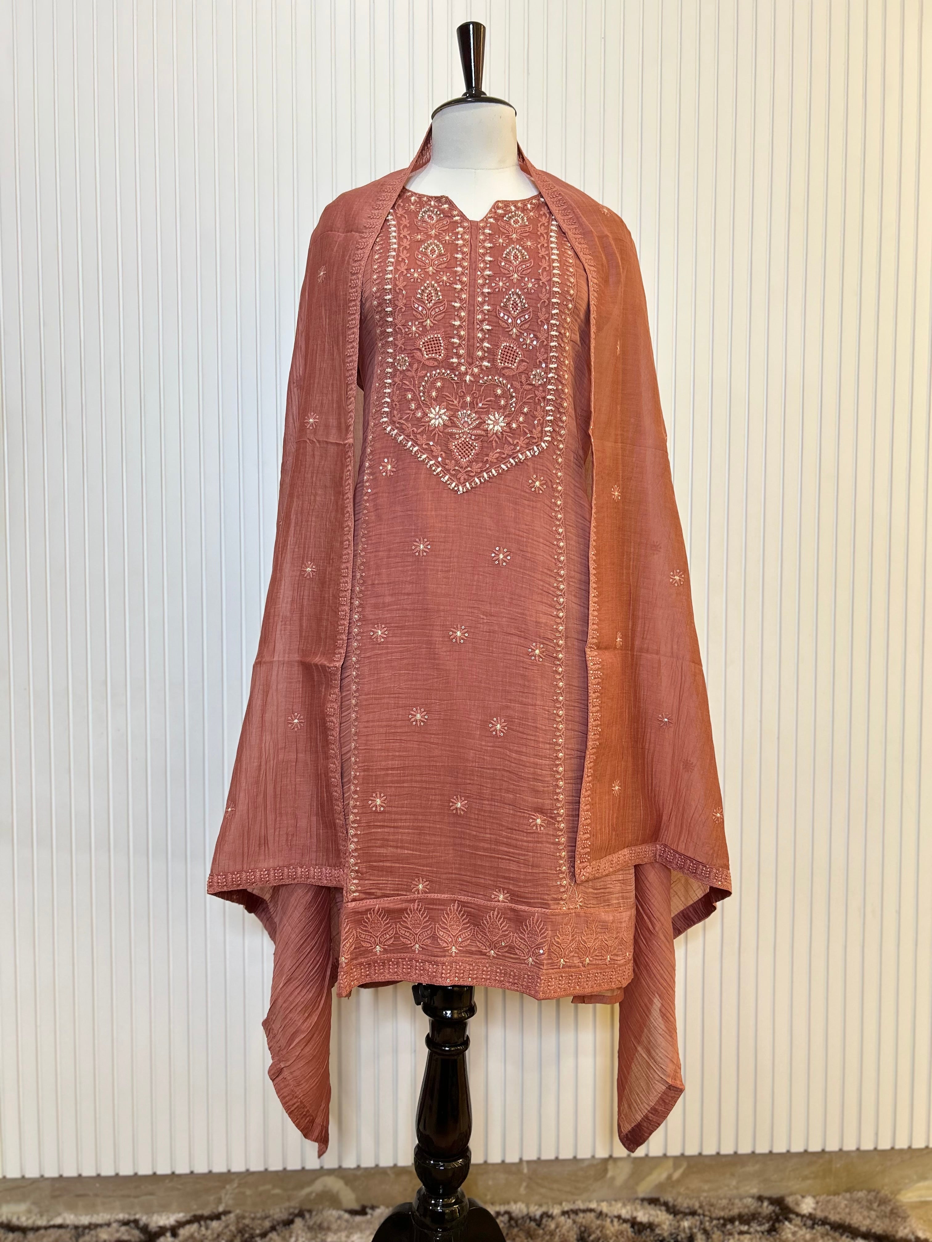 Mul Cotton Embroidered Unstitched Suit Set with Hand Beads Work & Embroidered Mul Cotton Dupatta | Premium Ethnic Salwar Suit Material for Women