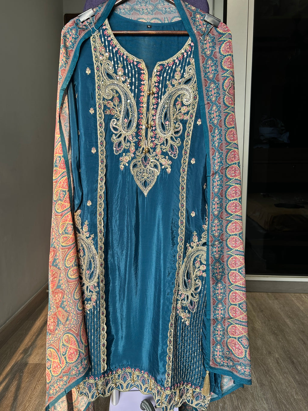 HO Silk Embroidered Cutwork Suit with Digital Print Chinon Dupatta