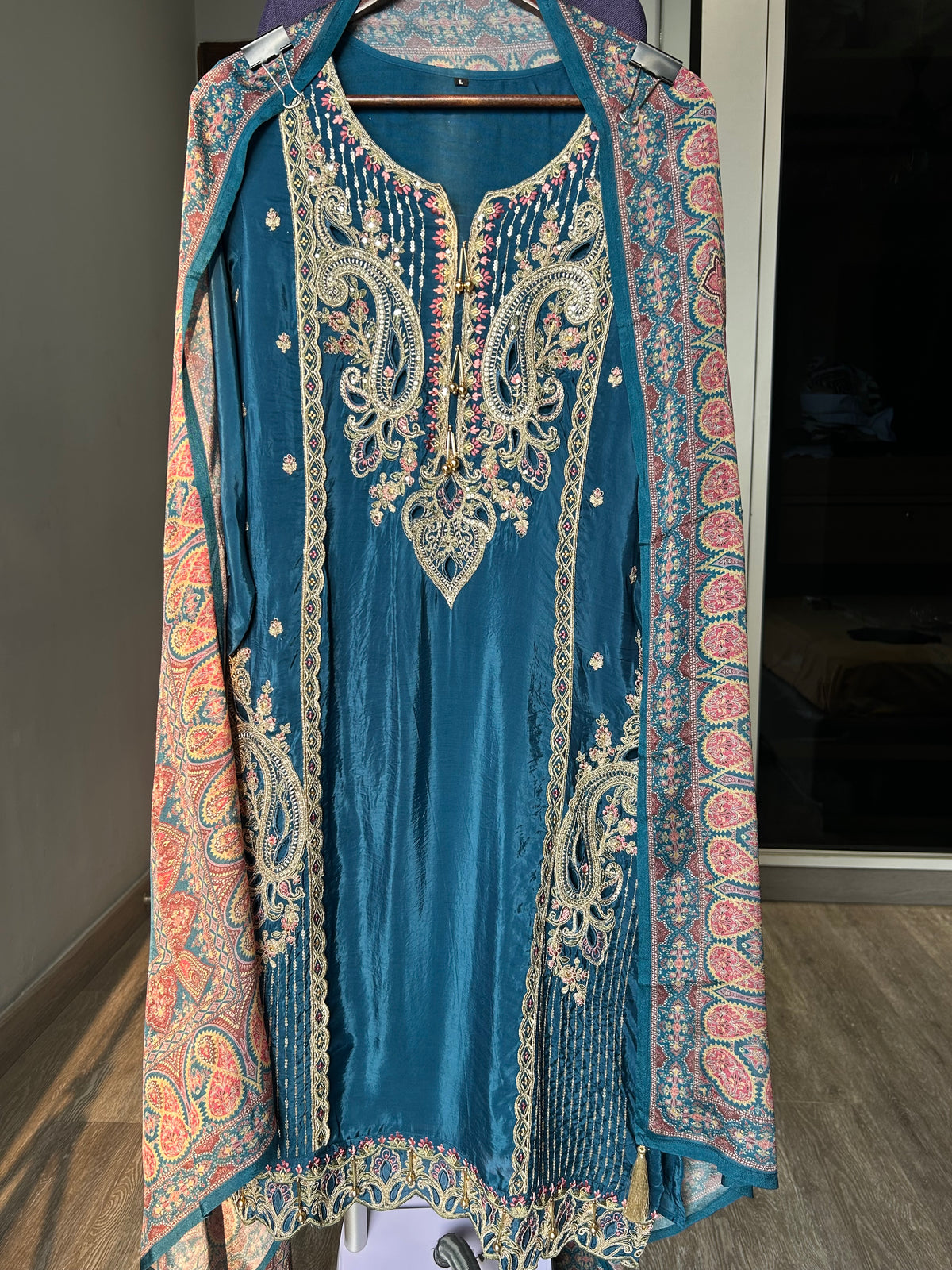 HO Silk Embroidered Cutwork Suit with Digital Print Chinon Dupatta