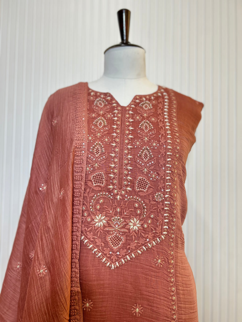 Mul Cotton Embroidered Unstitched Suit Set with Hand Beads Work & Embroidered Mul Cotton Dupatta | Premium Ethnic Salwar Suit Material for Women