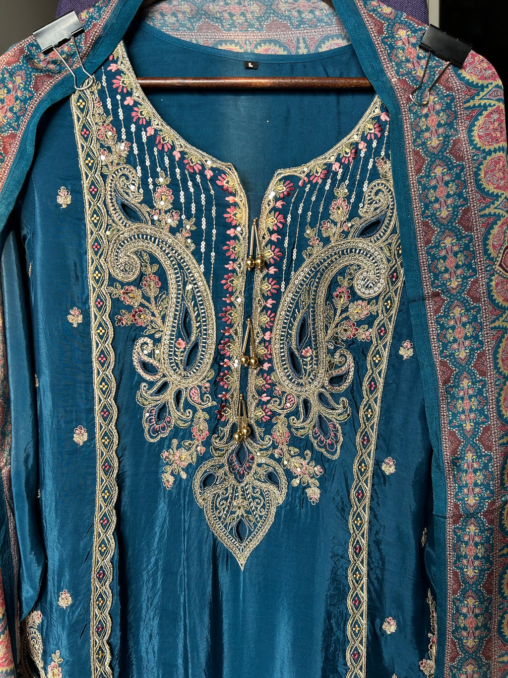 HO Silk Embroidered Cutwork Suit with Digital Print Chinon Dupatta