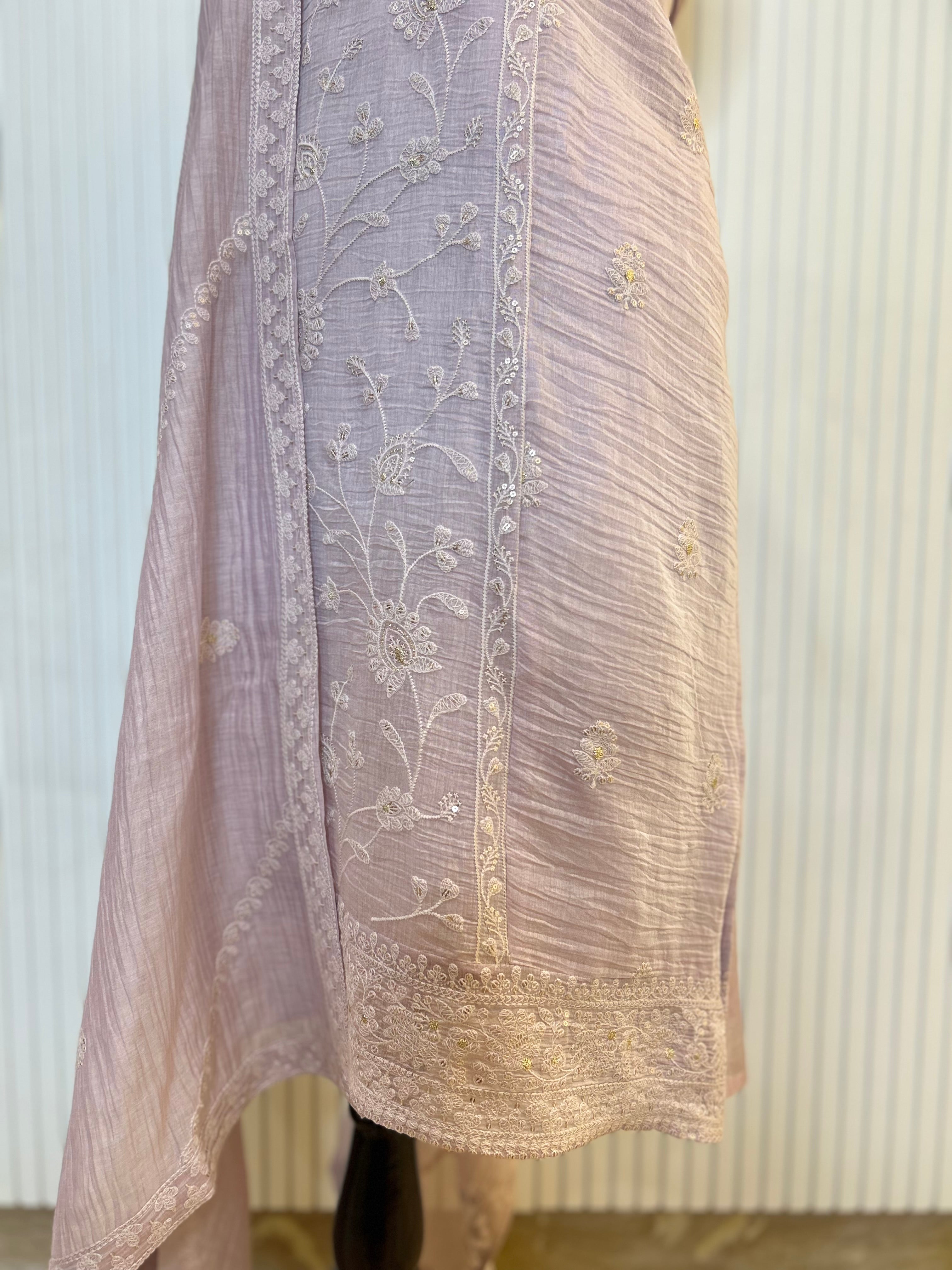 Mul Cotton Embroidered Unstitched Suit Set with Beads Work Neck And Embroidered Mul Cotton Dupatta | Premium Ethnic Wear Material for Women