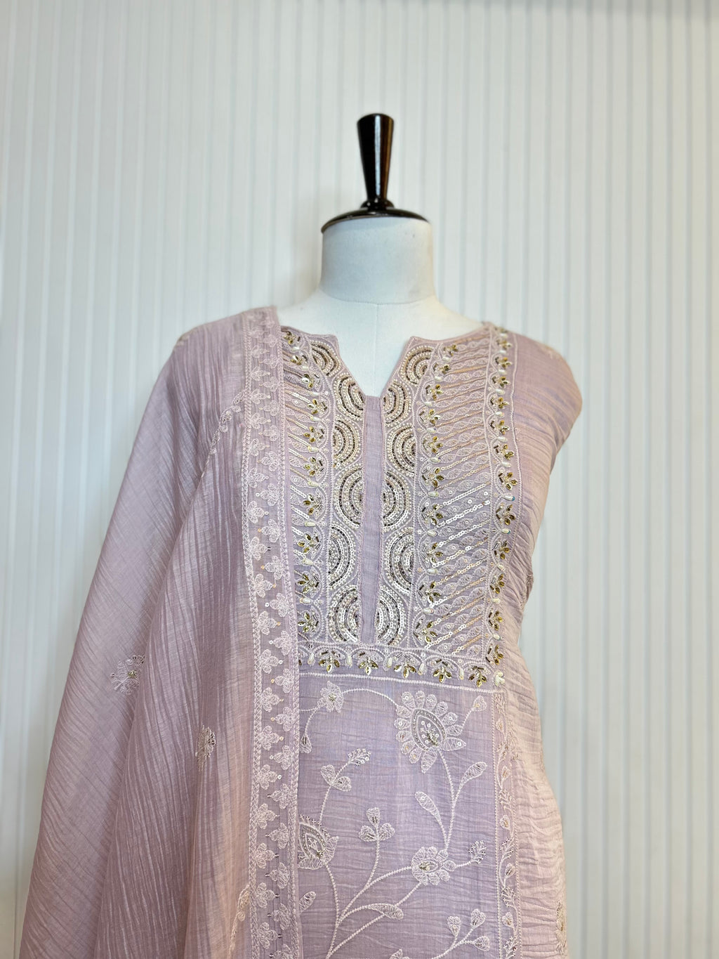 Mul Cotton Embroidered Unstitched Suit Set with Beads Work Neck And Embroidered Mul Cotton Dupatta | Premium Ethnic Wear Material for Women