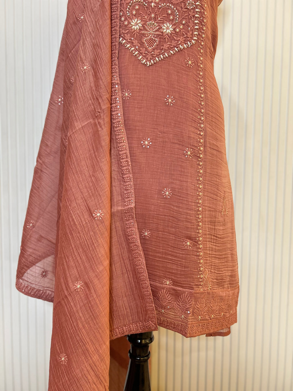 Mul Cotton Embroidered Unstitched Suit Set with Hand Beads Work & Embroidered Mul Cotton Dupatta | Premium Ethnic Salwar Suit Material for Women