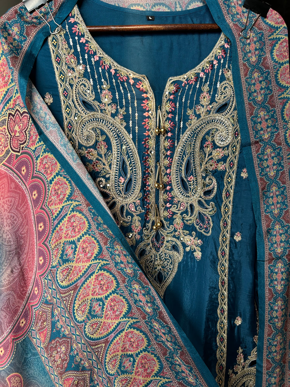 HO Silk Embroidered Cutwork Suit with Digital Print Chinon Dupatta