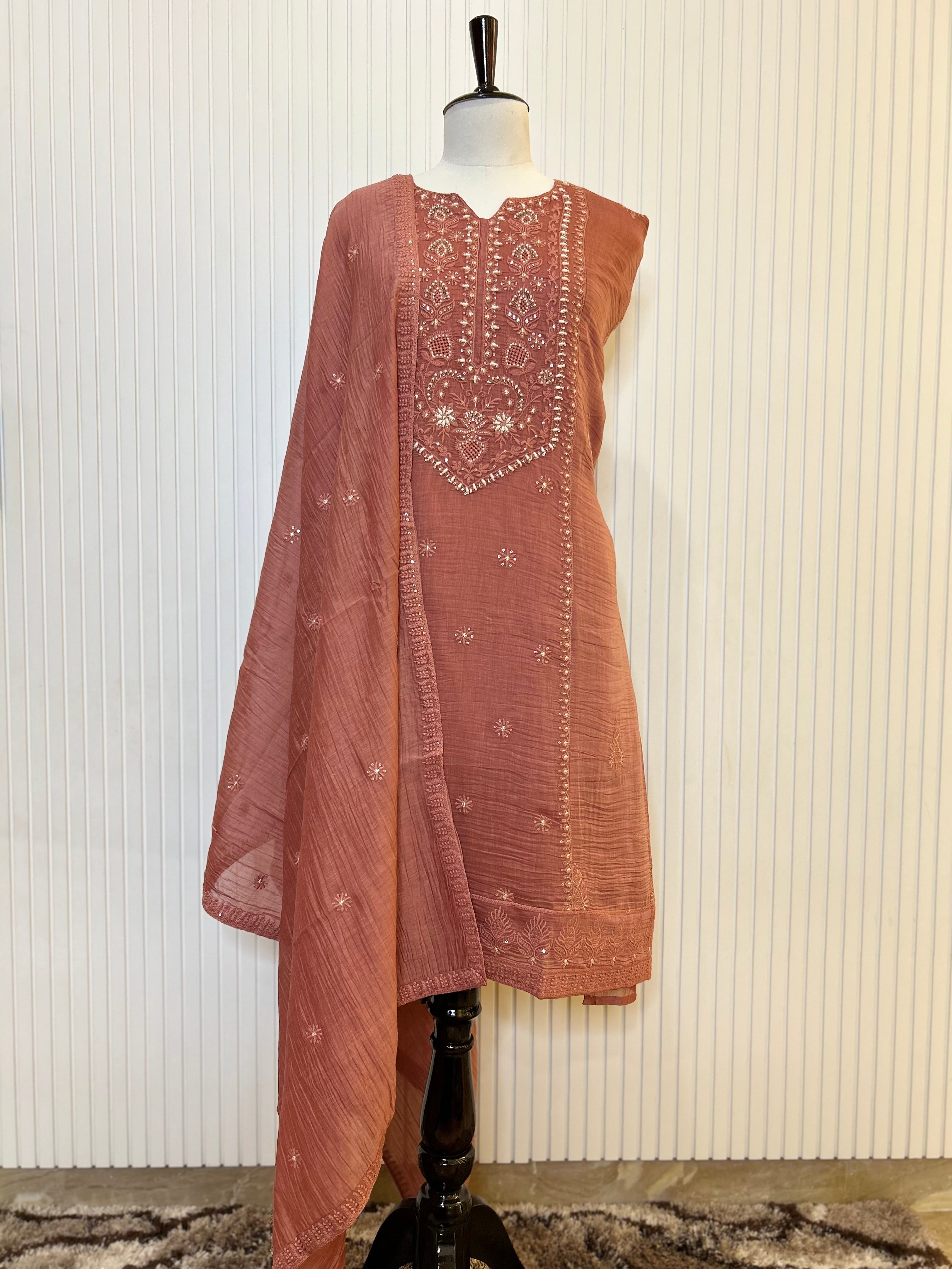 Mul Cotton Embroidered Unstitched Suit Set with Hand Beads Work & Embroidered Mul Cotton Dupatta | Premium Ethnic Salwar Suit Material for Women