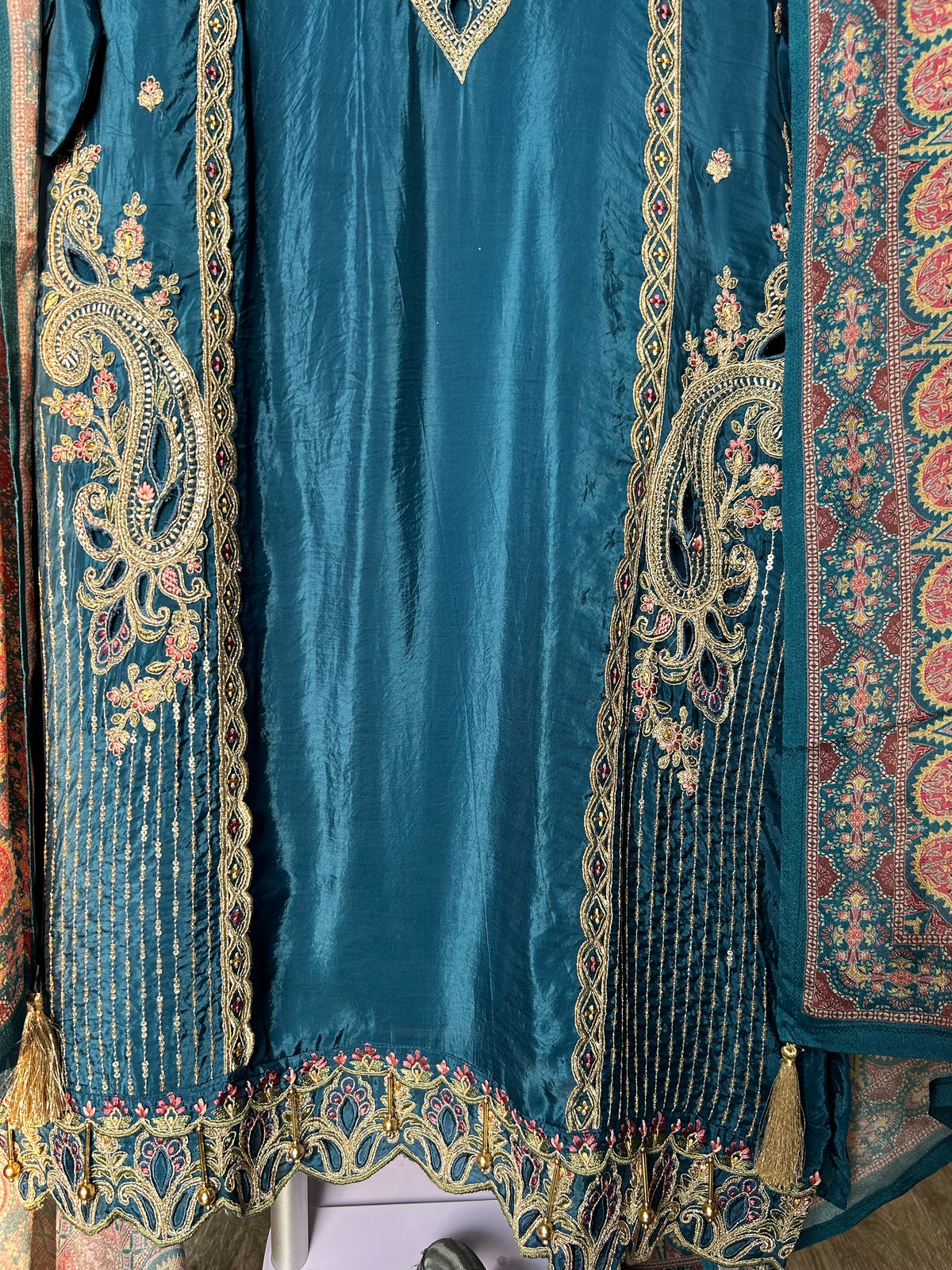 HO Silk Embroidered Cutwork Suit with Digital Print Chinon Dupatta