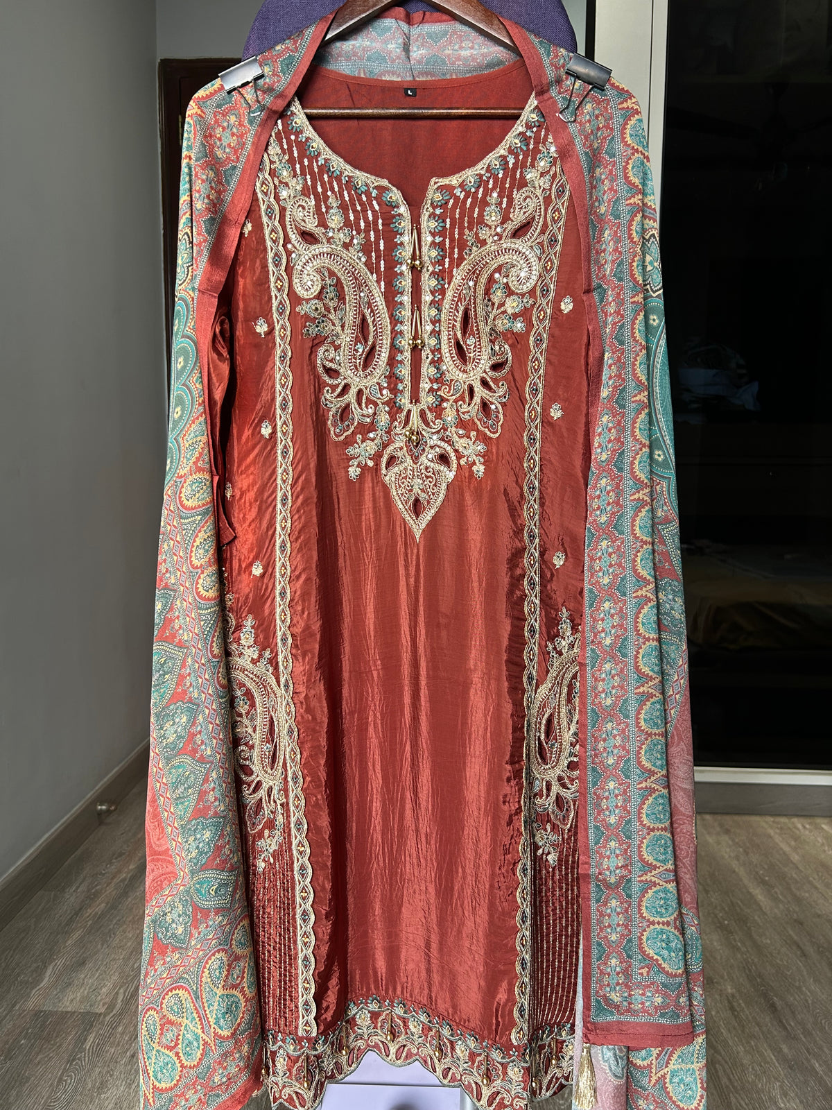 HO Silk Embroidered Cutwork Suit with Digital Print Chinon Dupatta
