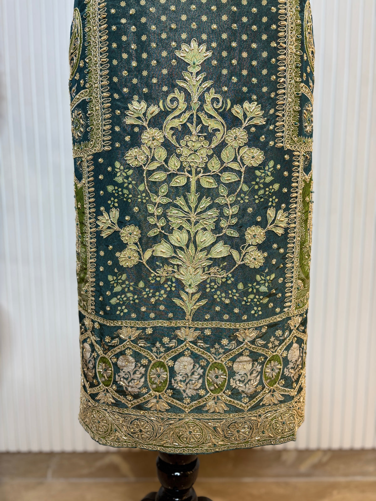 Shimmer Front & Back Printed Unstitched Suit with Dori Embroidery & Beads Work Paired with Digital Print Shimmer Dupatta
