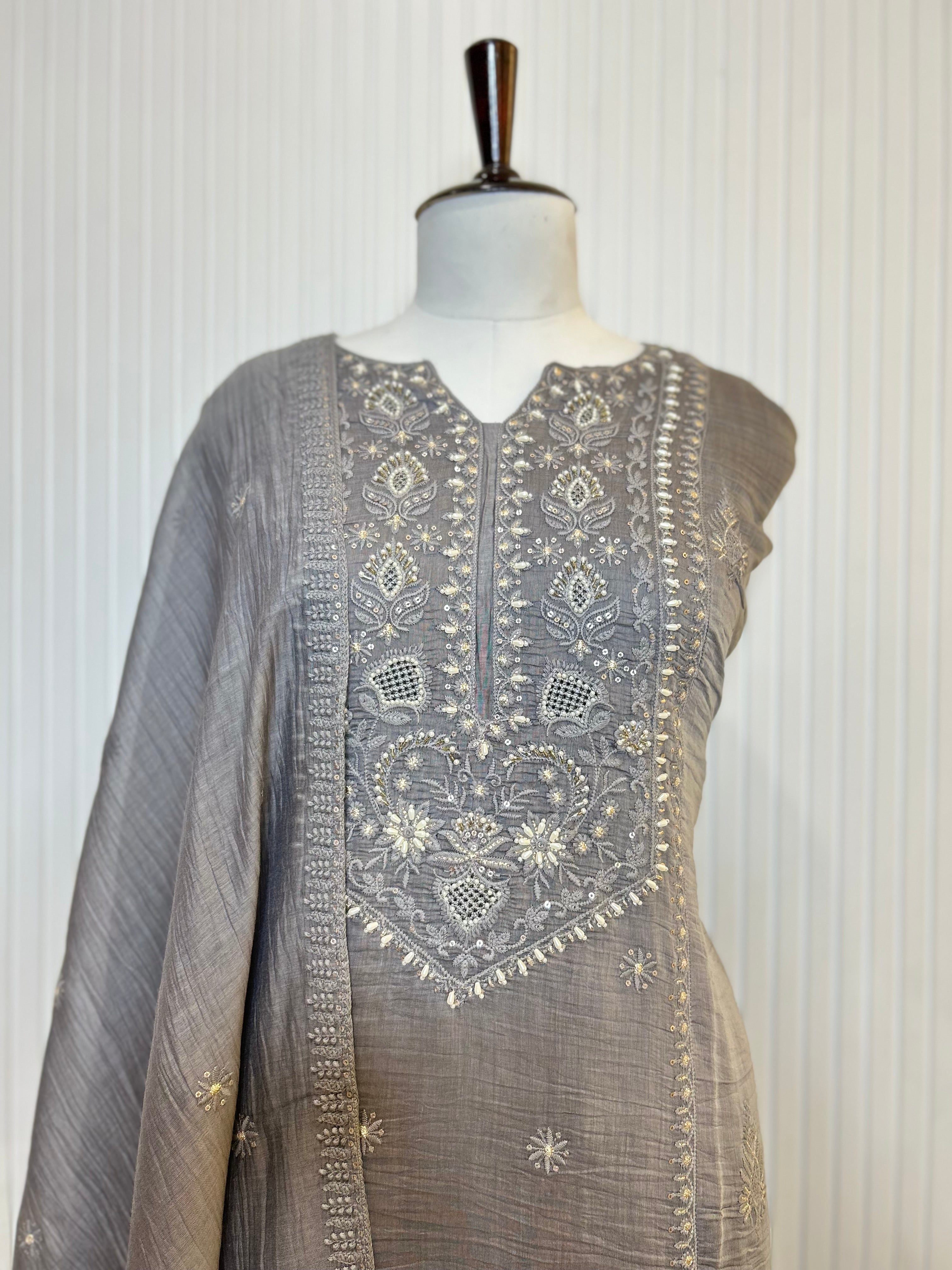 Mul Cotton Embroidered Unstitched Suit Set with Hand Beads Work & Embroidered Mul Cotton Dupatta | Premium Ethnic Salwar Suit Material for Women