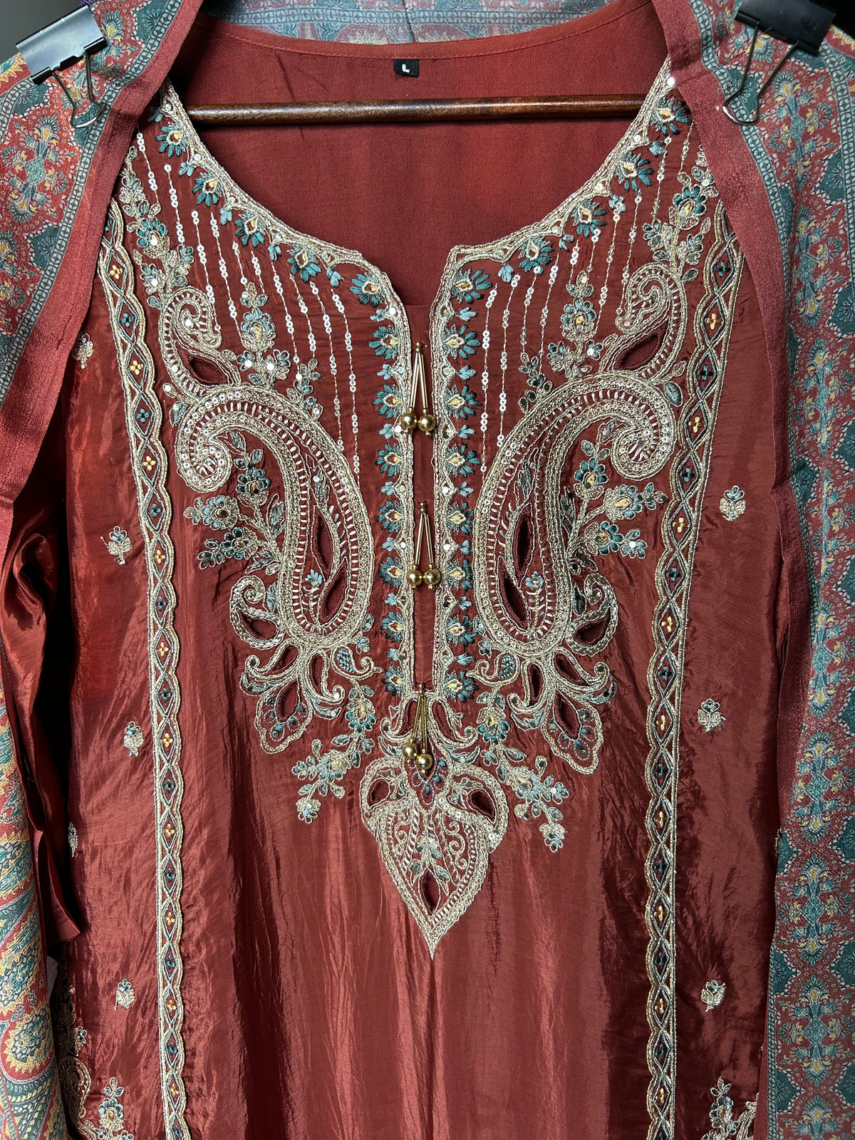 HO Silk Embroidered Cutwork Suit with Digital Print Chinon Dupatta