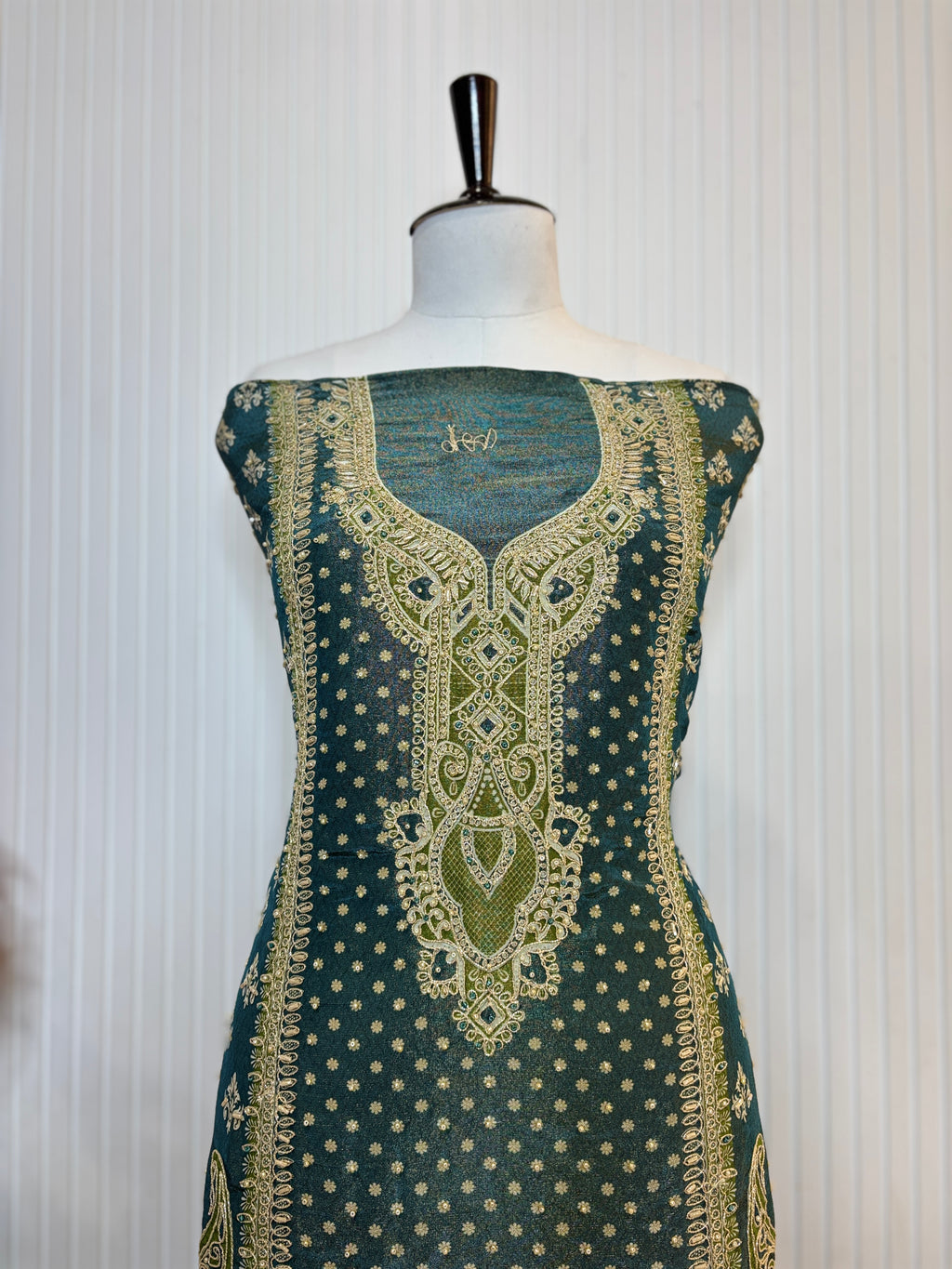 Shimmer Front & Back Printed Unstitched Suit with Dori Embroidery & Beads Work Paired with Digital Print Shimmer Dupatta