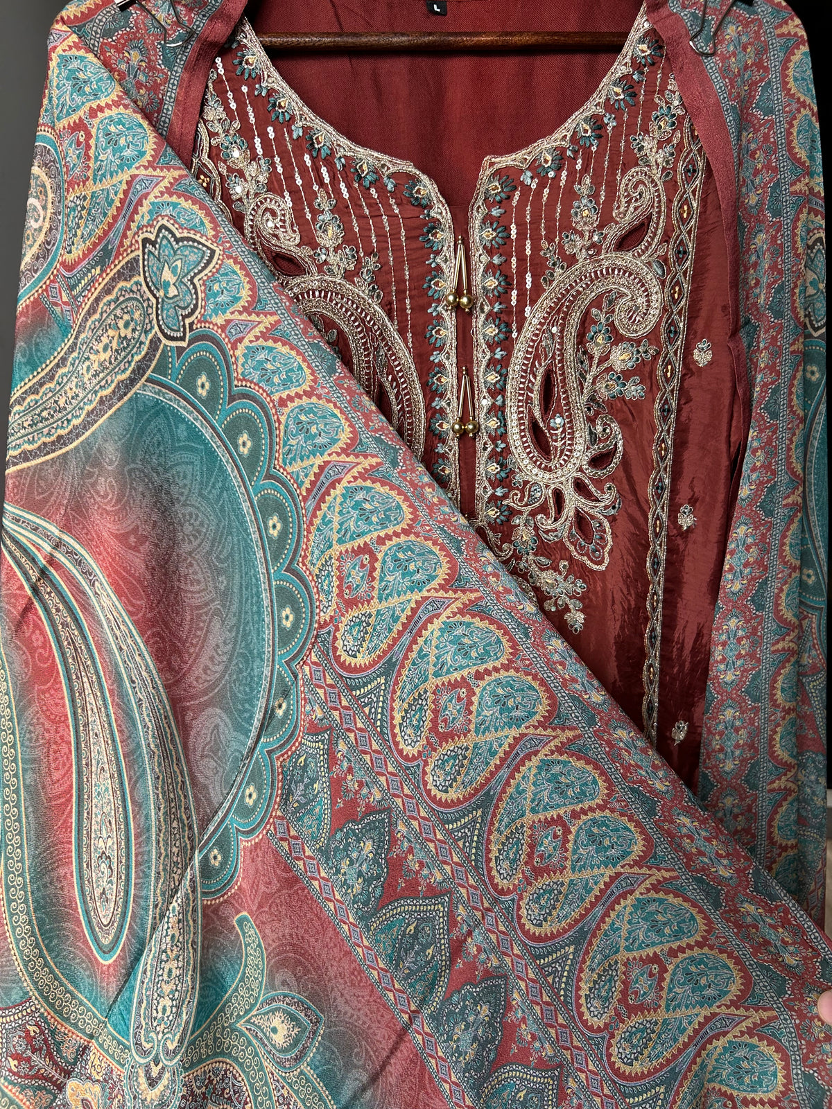 HO Silk Embroidered Cutwork Suit with Digital Print Chinon Dupatta