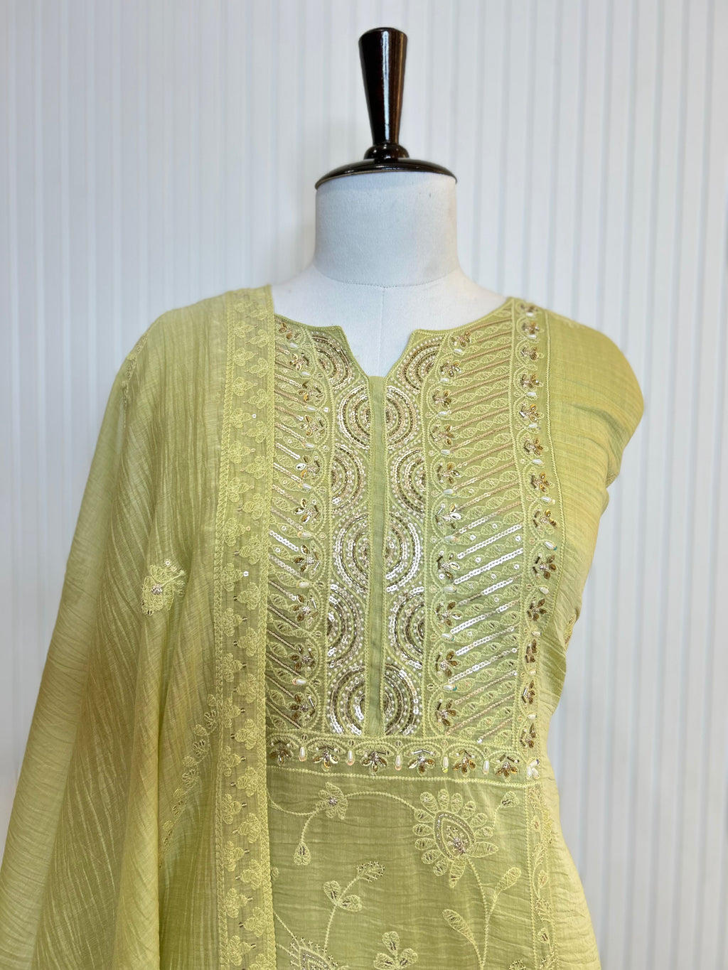 Mul Cotton Embroidered Unstitched Suit Set with Beads Work Neck And Embroidered Mul Cotton Dupatta | Premium Ethnic Wear Material for Women