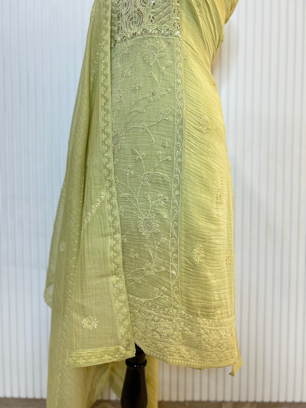 Mul Cotton Embroidered Unstitched Suit Set with Beads Work Neck And Embroidered Mul Cotton Dupatta | Premium Ethnic Wear Material for Women