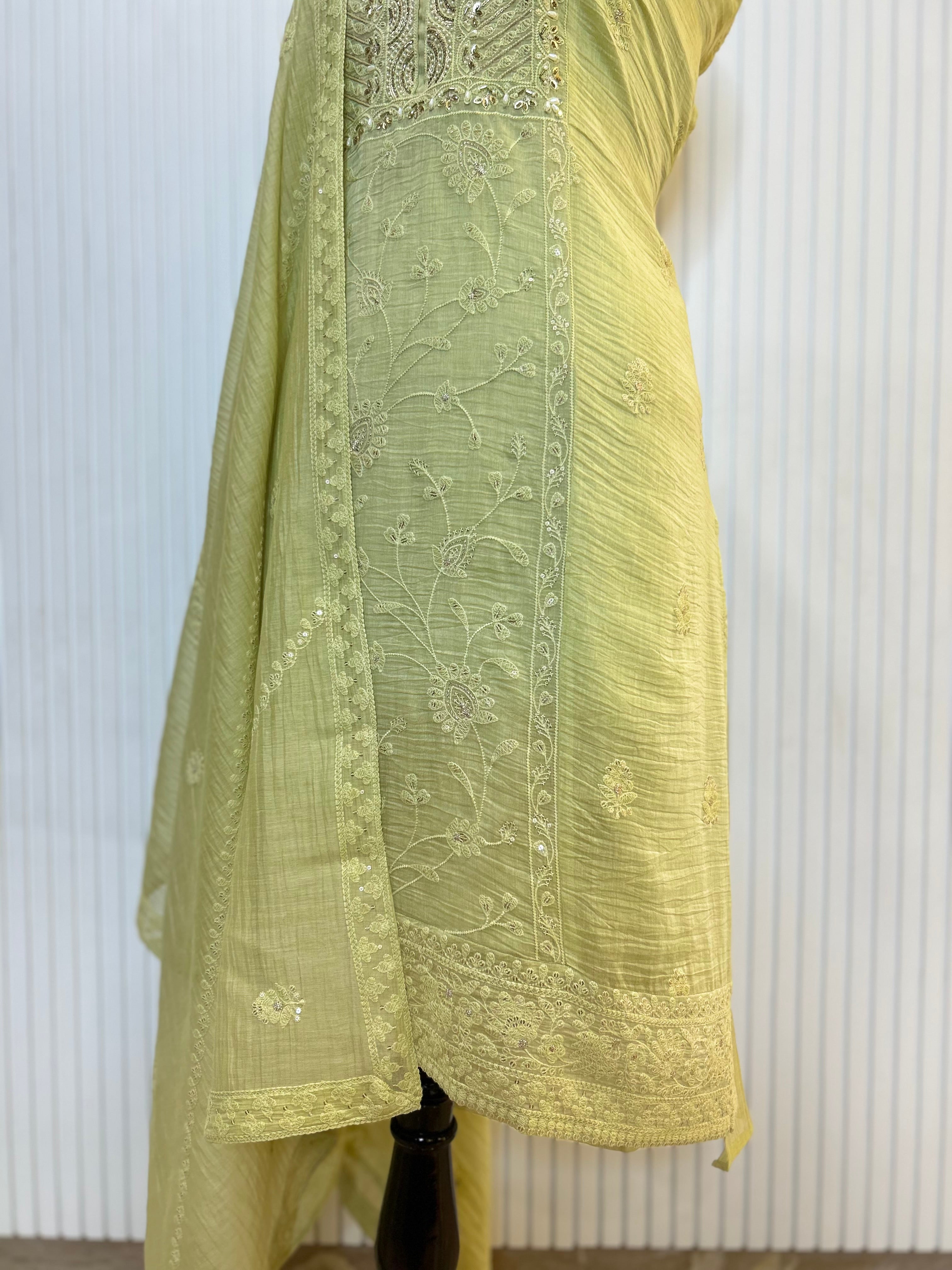 Mul Cotton Embroidered Unstitched Suit Set with Beads Work Neck And Embroidered Mul Cotton Dupatta | Premium Ethnic Wear Material for Women