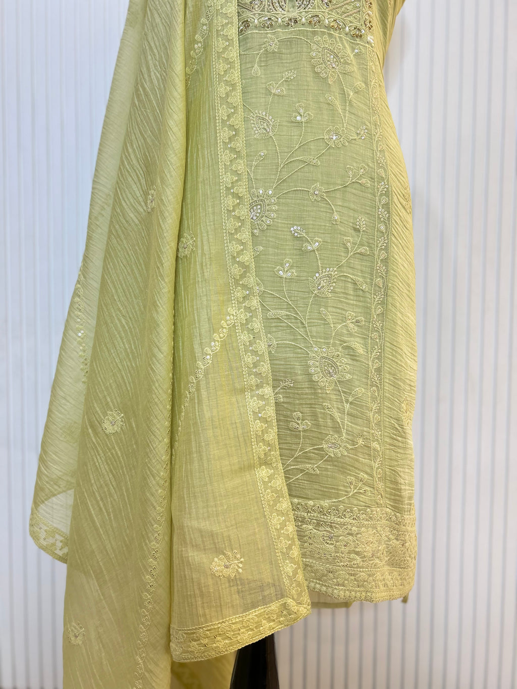 Mul Cotton Embroidered Unstitched Suit Set with Beads Work Neck And Embroidered Mul Cotton Dupatta | Premium Ethnic Wear Material for Women