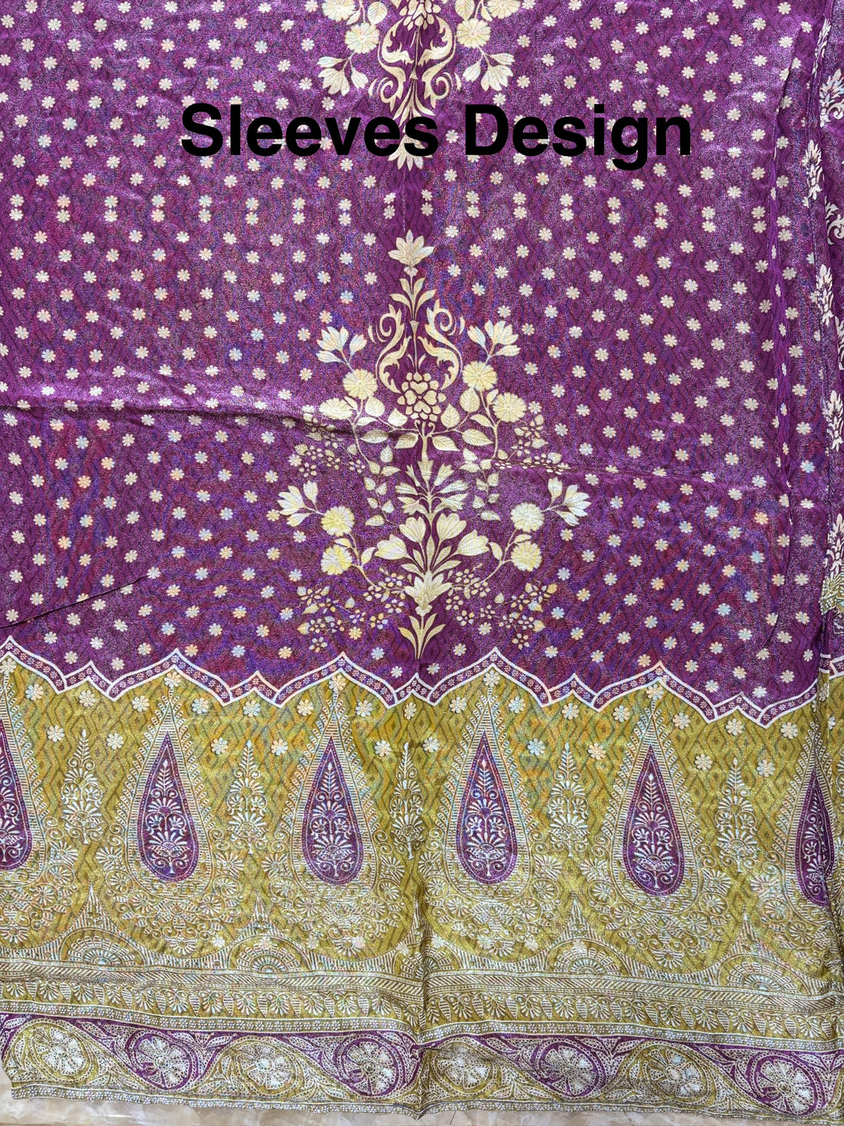 Shimmer Front & Back Printed Unstitched Suit with Dori Embroidery & Beads Work Paired with Digital Print Shimmer Dupatta