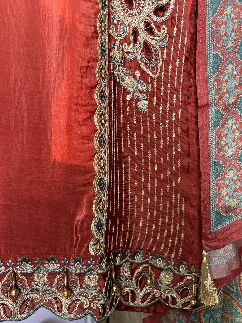 HO Silk Embroidered Cutwork Suit with Digital Print Chinon Dupatta
