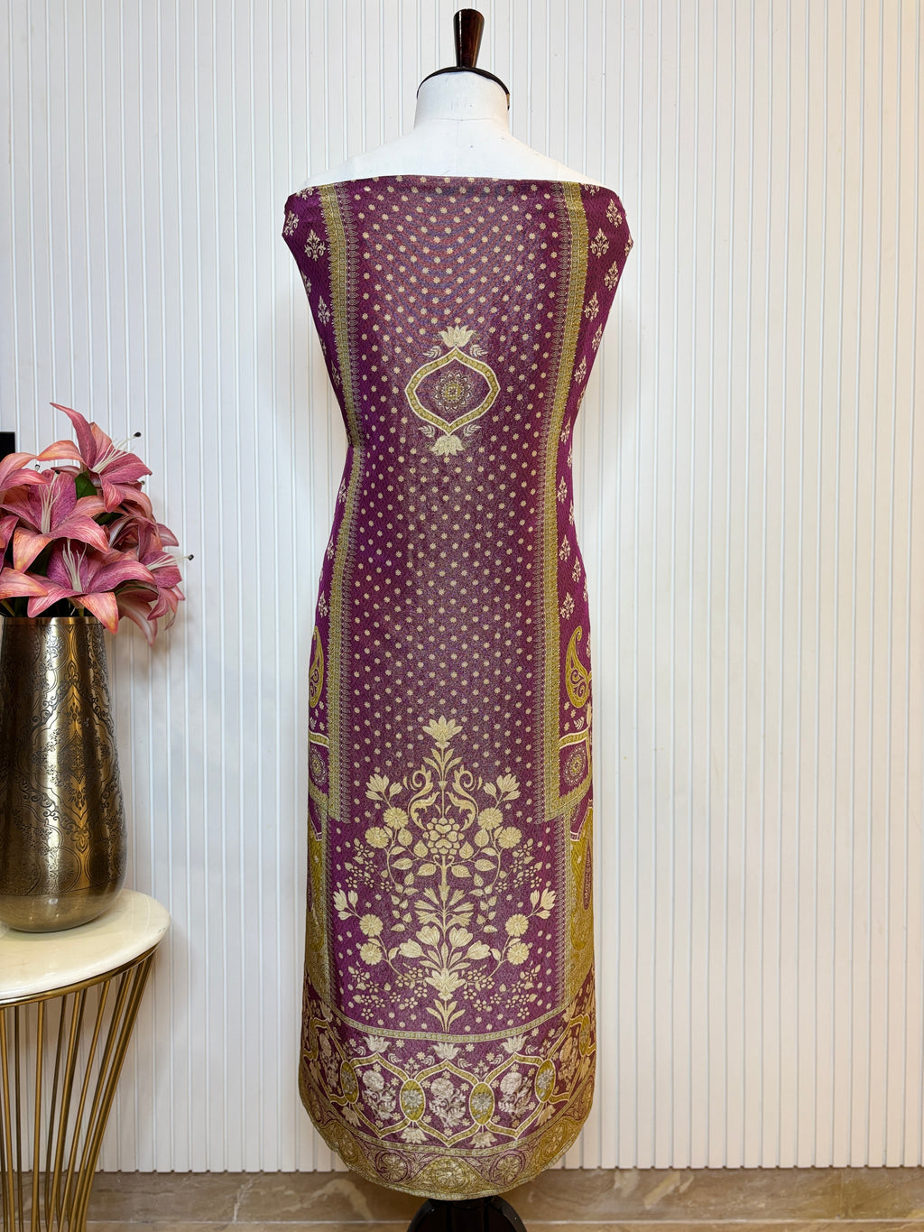 Shimmer Front & Back Printed Unstitched Suit with Dori Embroidery & Beads Work Paired with Digital Print Shimmer Dupatta