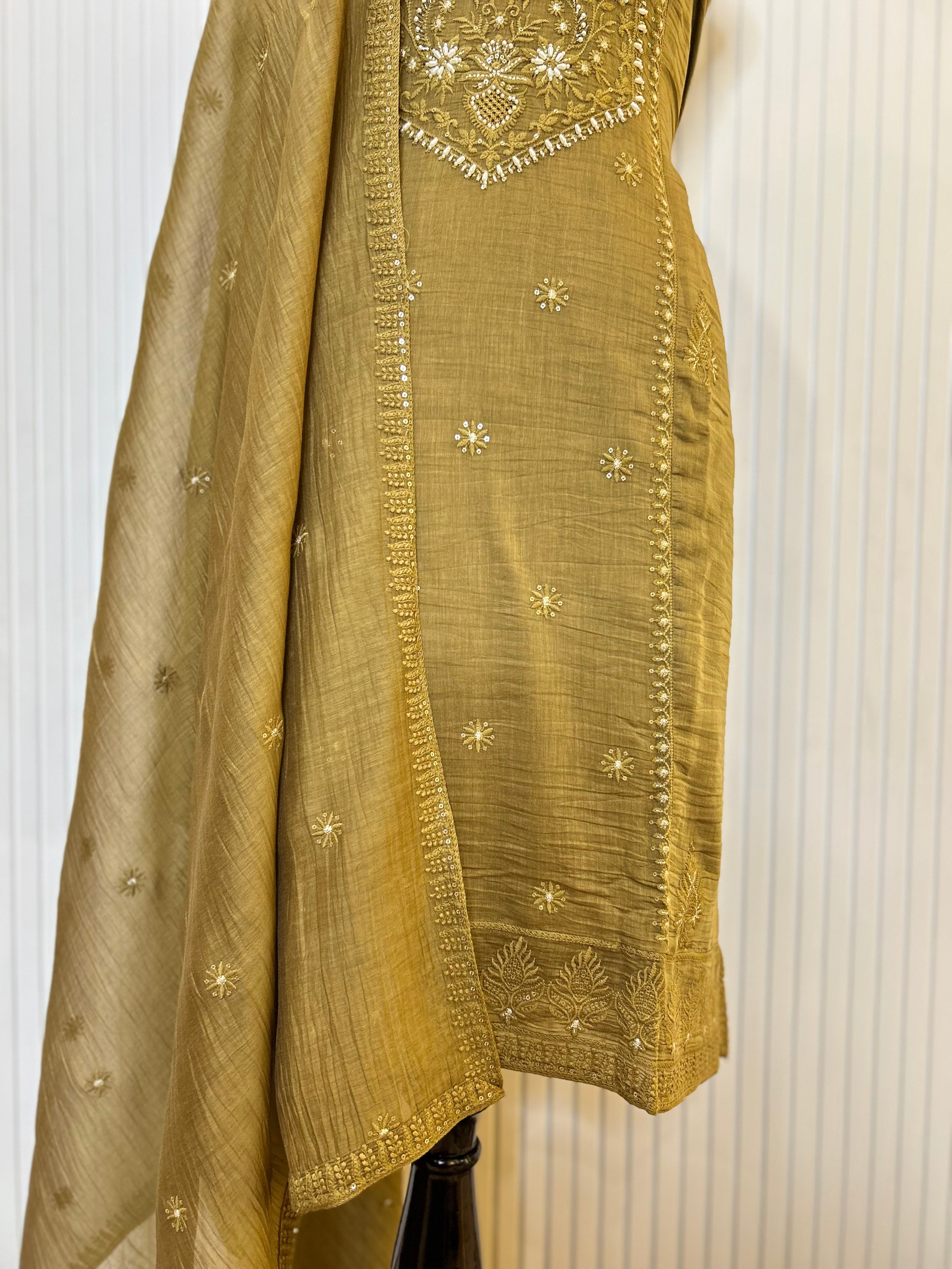 Mul Cotton Embroidered Unstitched Suit Set with Hand Beads Work & Embroidered Mul Cotton Dupatta | Premium Ethnic Salwar Suit Material for Women