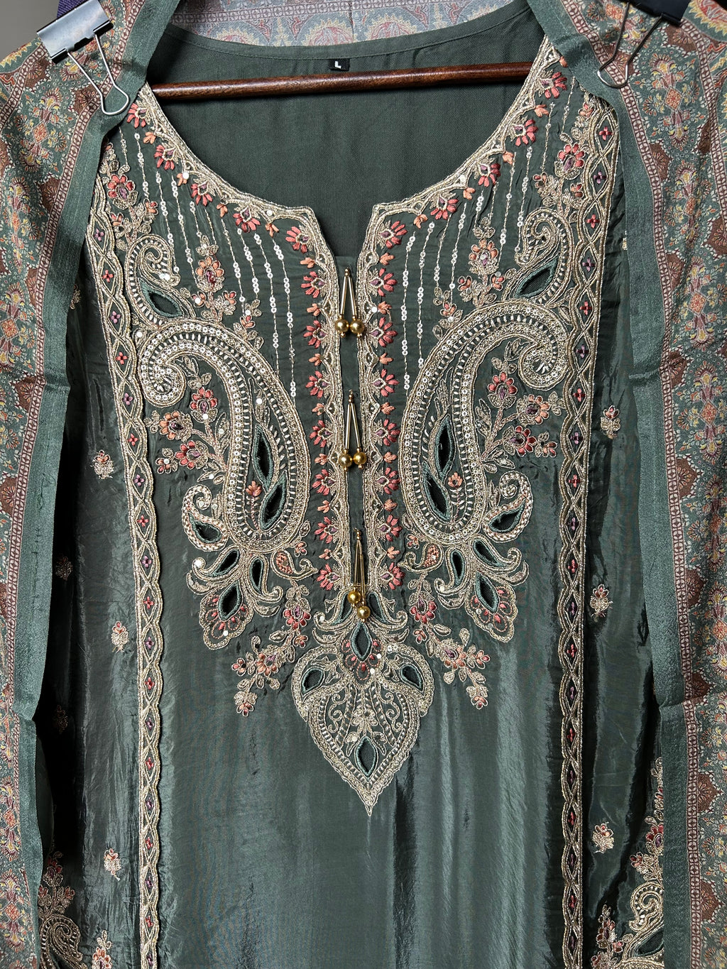 HO Silk Embroidered Cutwork Suit with Digital Print Chinon Dupatta