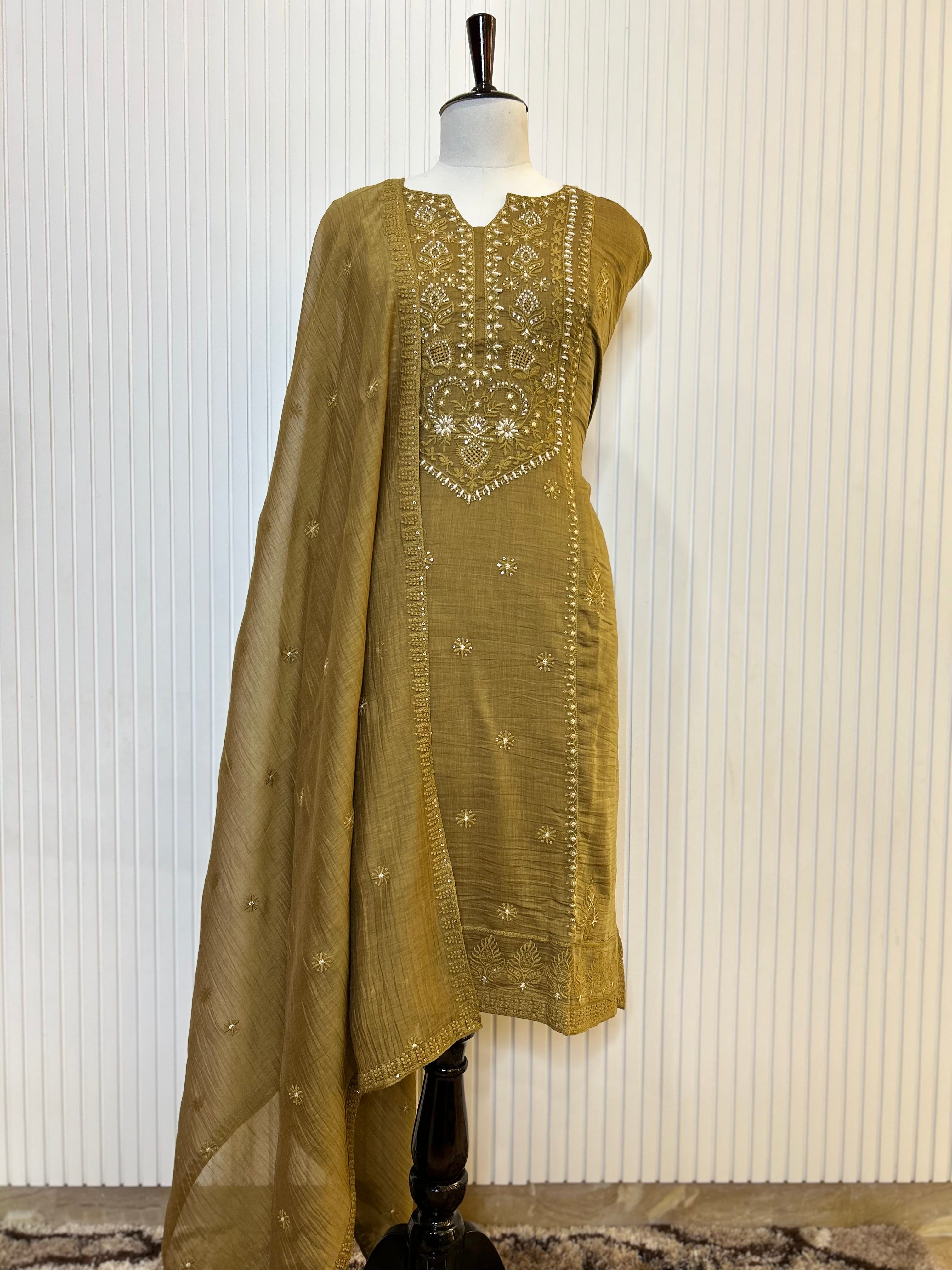 Mul Cotton Embroidered Unstitched Suit Set with Hand Beads Work & Embroidered Mul Cotton Dupatta | Premium Ethnic Salwar Suit Material for Women