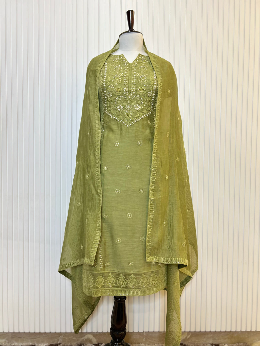Mul Cotton Embroidered Unstitched Suit Set with Hand Beads Work & Embroidered Mul Cotton Dupatta | Premium Ethnic Salwar Suit Material for Women