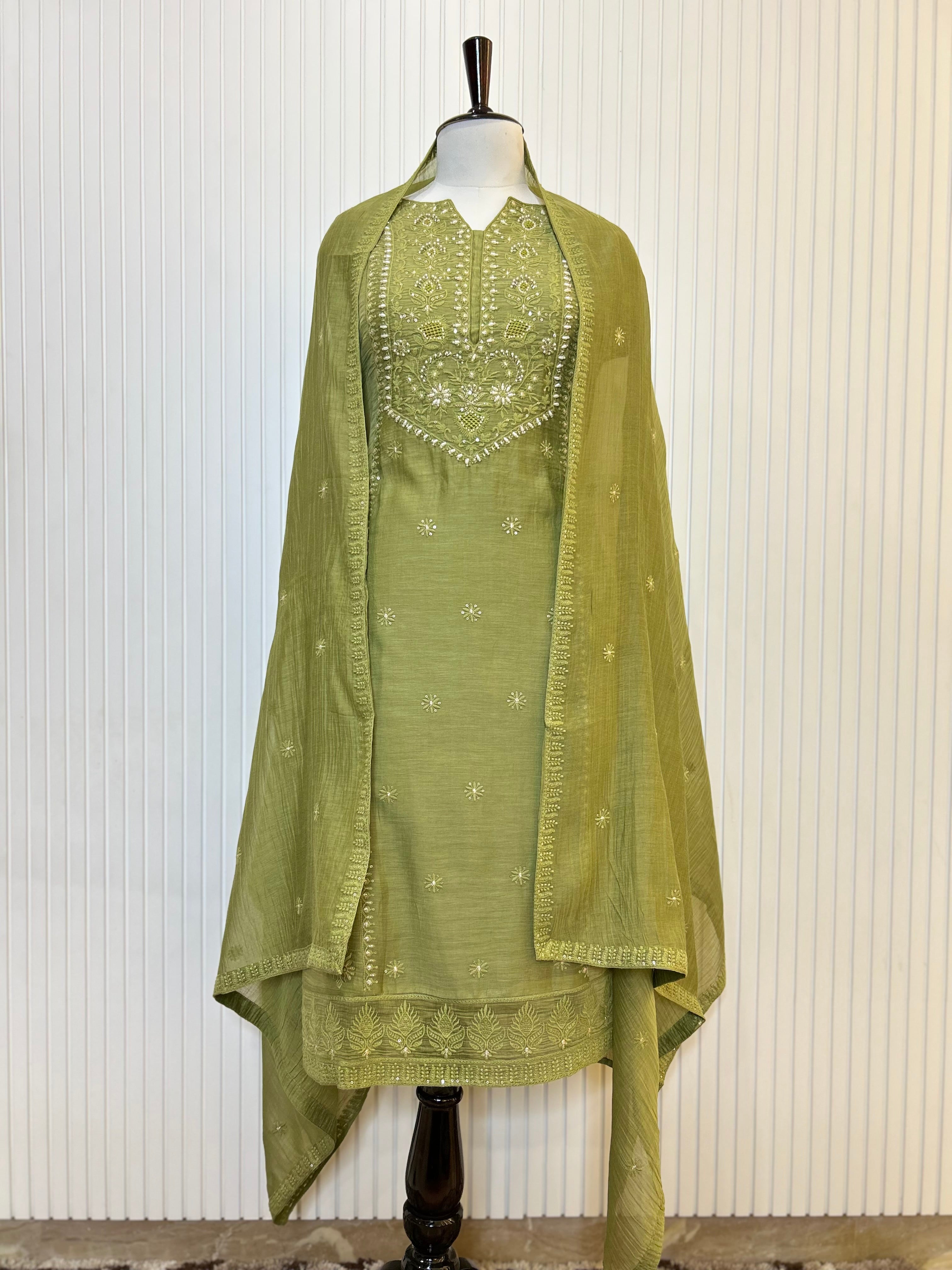 Mul Cotton Embroidered Unstitched Suit Set with Hand Beads Work & Embroidered Mul Cotton Dupatta | Premium Ethnic Salwar Suit Material for Women
