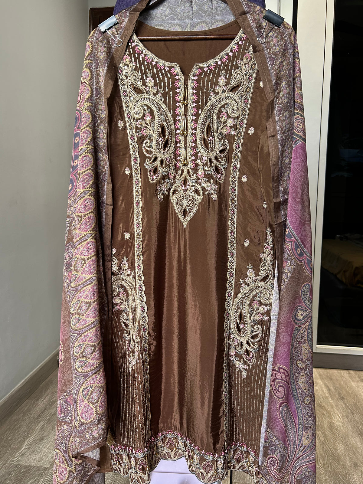 HO Silk Embroidered Cutwork Suit with Digital Print Chinon Dupatta