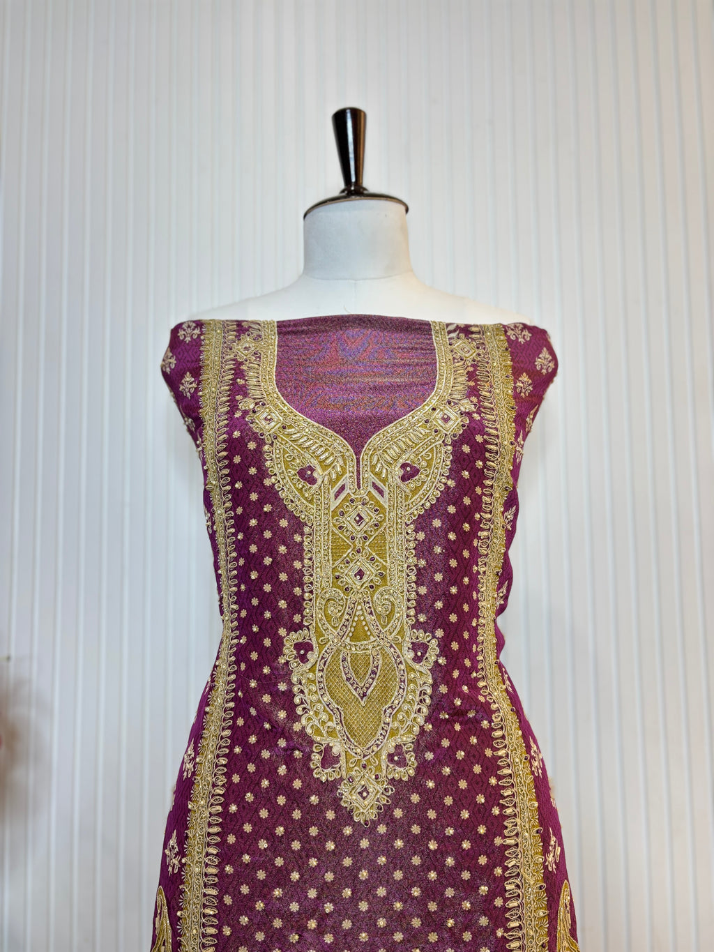 Shimmer Front & Back Printed Unstitched Suit with Dori Embroidery & Beads Work Paired with Digital Print Shimmer Dupatta