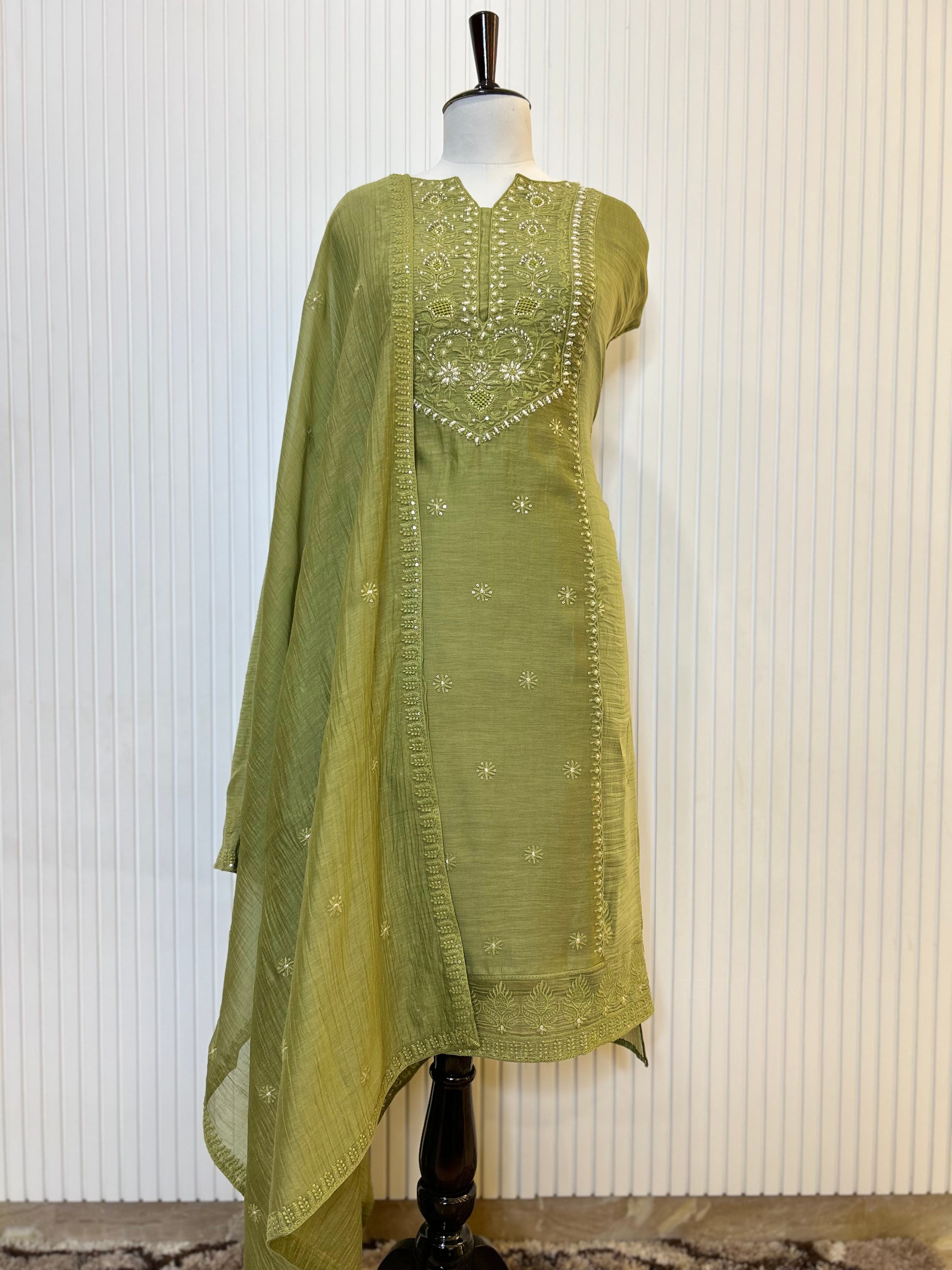 Mul Cotton Embroidered Unstitched Suit Set with Hand Beads Work & Embroidered Mul Cotton Dupatta | Premium Ethnic Salwar Suit Material for Women