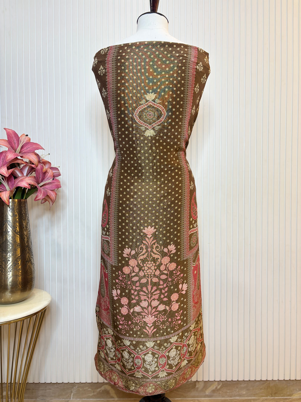 Shimmer Front & Back Printed Unstitched Suit with Dori Embroidery & Beads Work Paired with Digital Print Shimmer Dupatta
