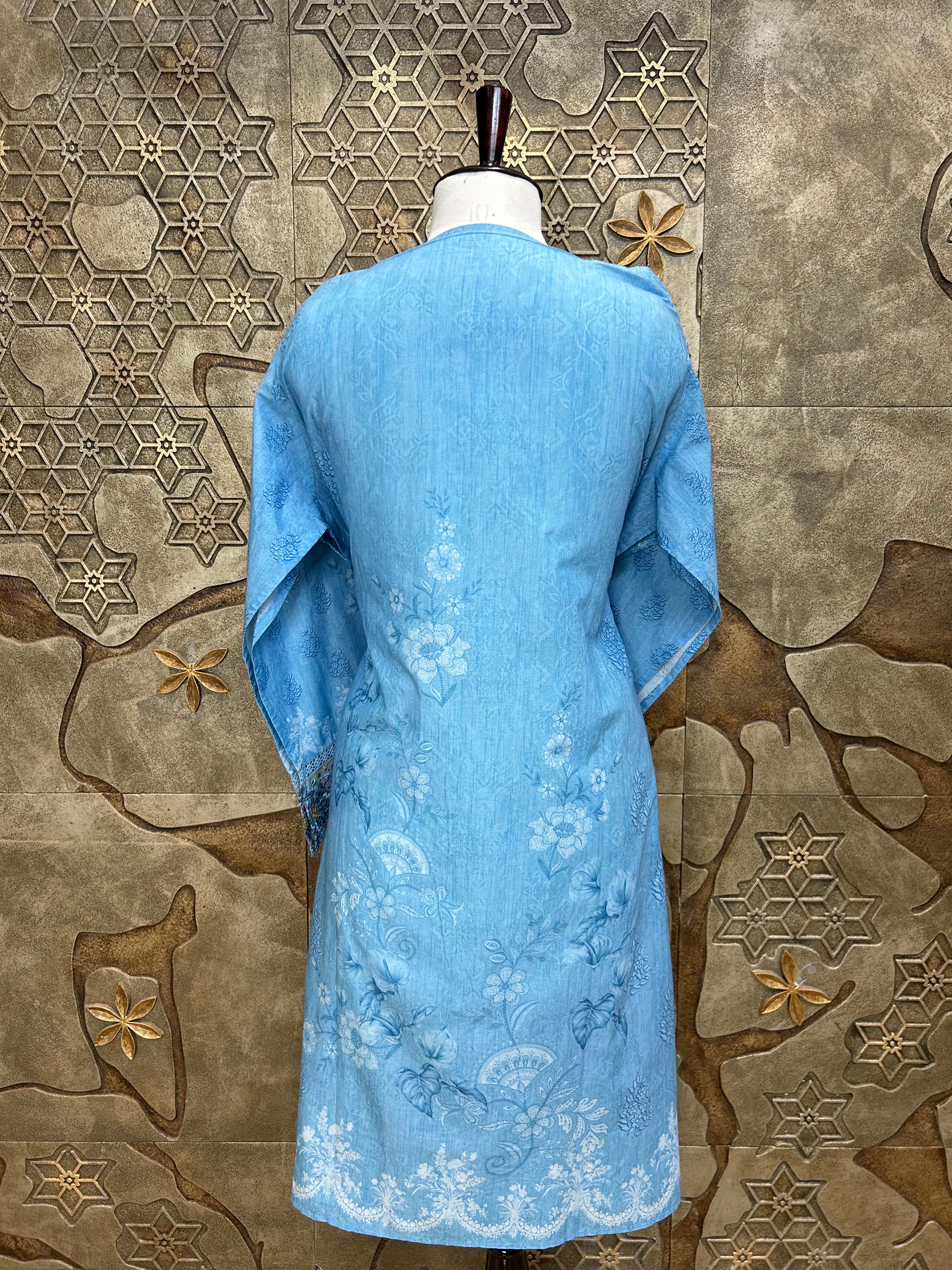 Pakistani Style Cambric Unstitched Suit | Digital Print Front & Back | Thread Embroidery And Boring Work | Lacework on Sleeves & Ghera | Digital Print Chiffon Dupatta | Ethnic Wear for Women
