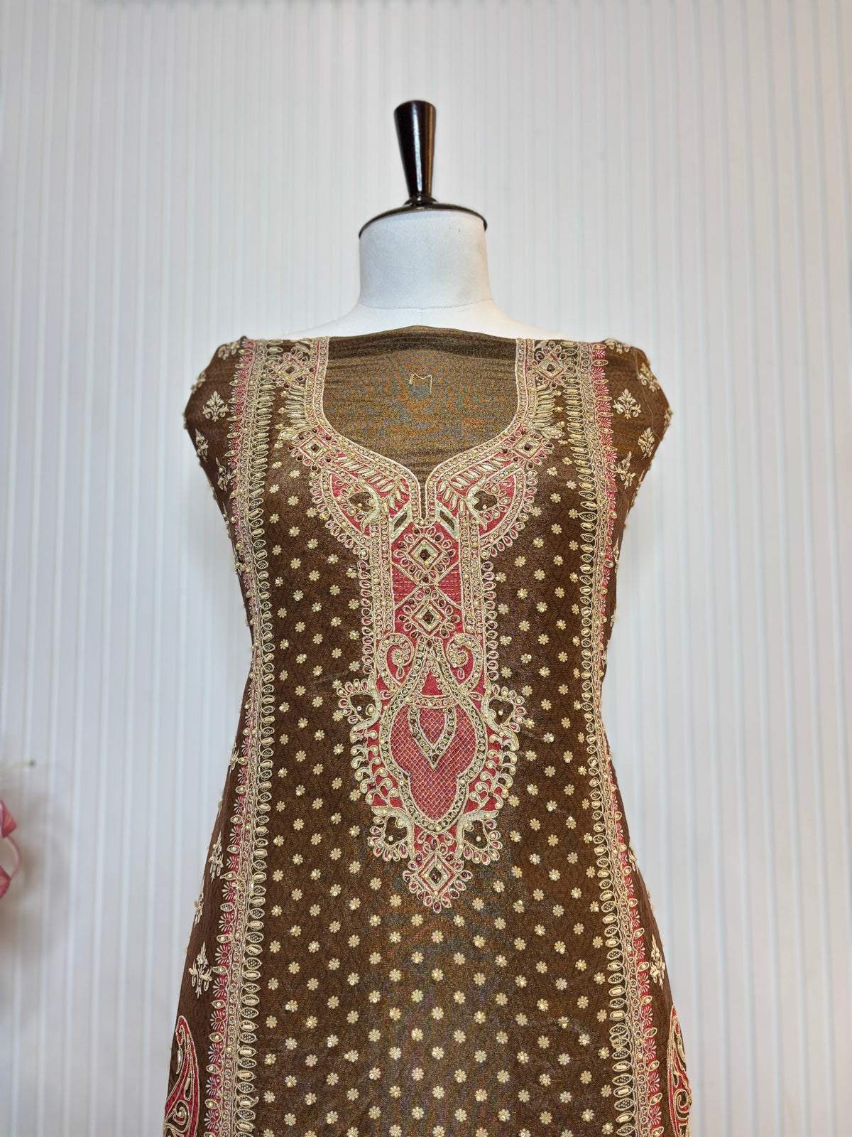 Shimmer Front & Back Printed Unstitched Suit with Dori Embroidery & Beads Work Paired with Digital Print Shimmer Dupatta