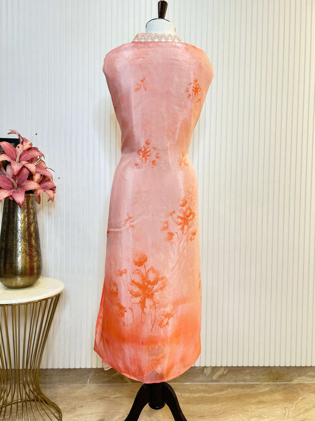 Glass Organza Embroidered Unstitched Suit With Chemical Print Front & Back Paired With Chinon Digital Print Dupatta
