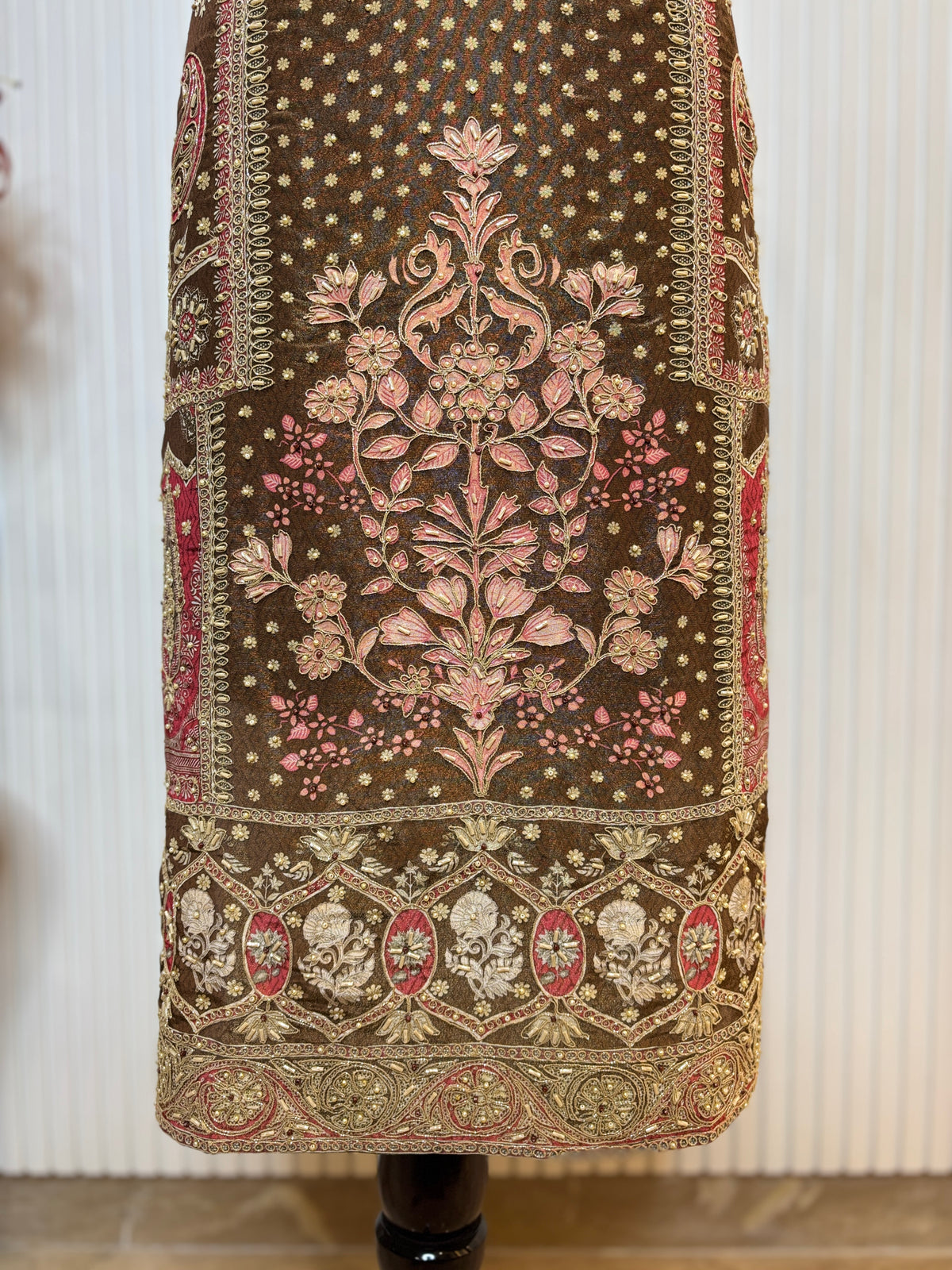 Shimmer Front & Back Printed Unstitched Suit with Dori Embroidery & Beads Work Paired with Digital Print Shimmer Dupatta