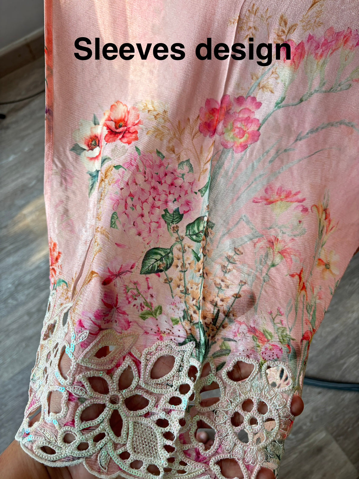 Women's Chinon Fabric Unstitched Suit | Botanical Floral Digital Print Front & Back With Sequin Floral Cutwork Neck, Ghera and Sleeves Paired With Matching Chinon Embroidered Dupatta