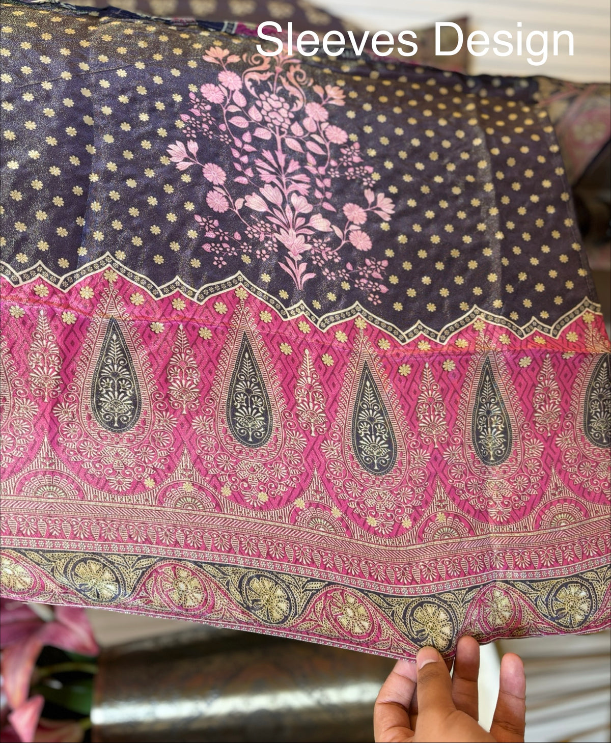 Shimmer Front & Back Printed Unstitched Suit with Dori Embroidery & Beads Work Paired with Digital Print Shimmer Dupatta
