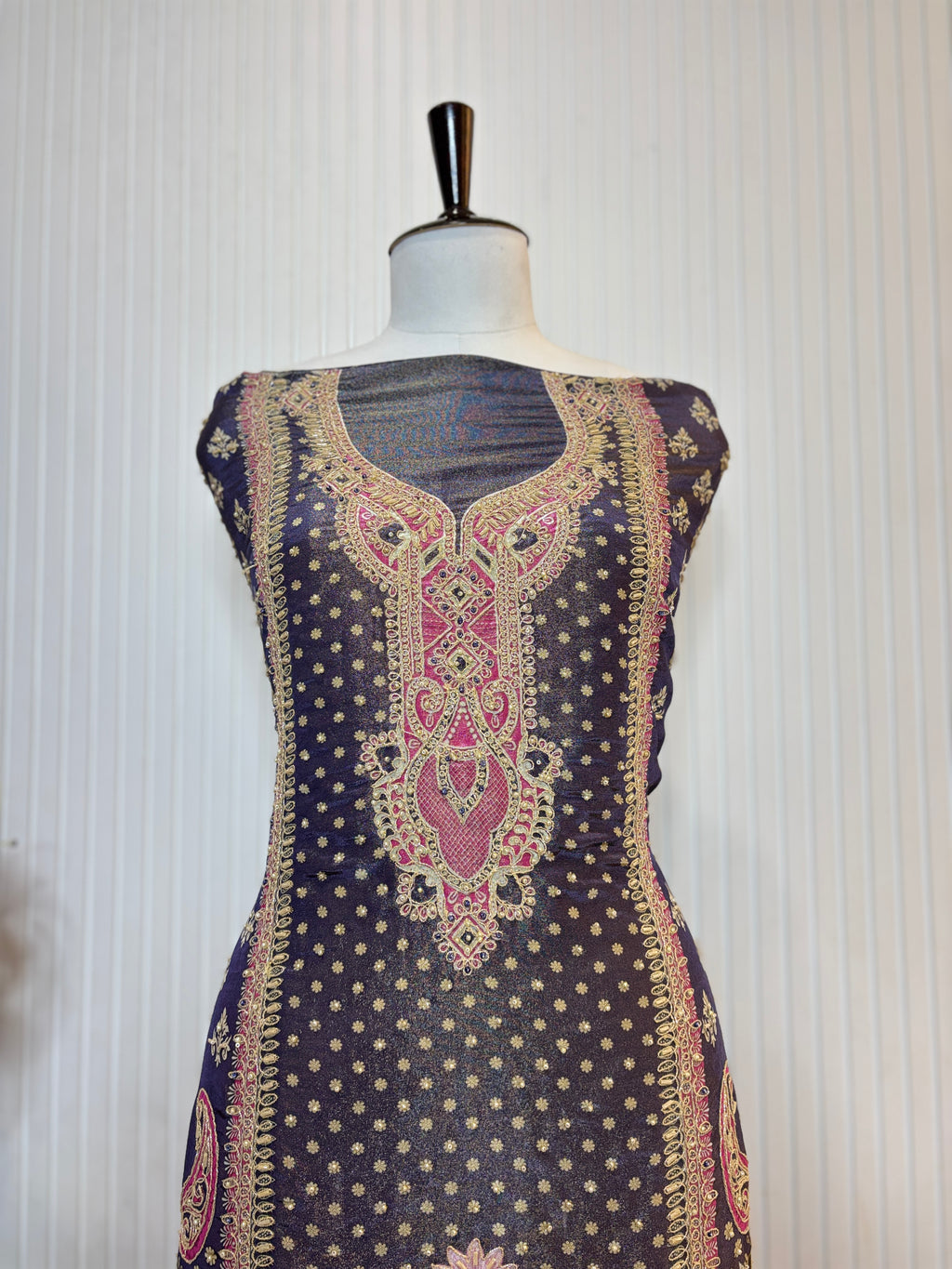 Shimmer Front & Back Printed Unstitched Suit with Dori Embroidery & Beads Work Paired with Digital Print Shimmer Dupatta