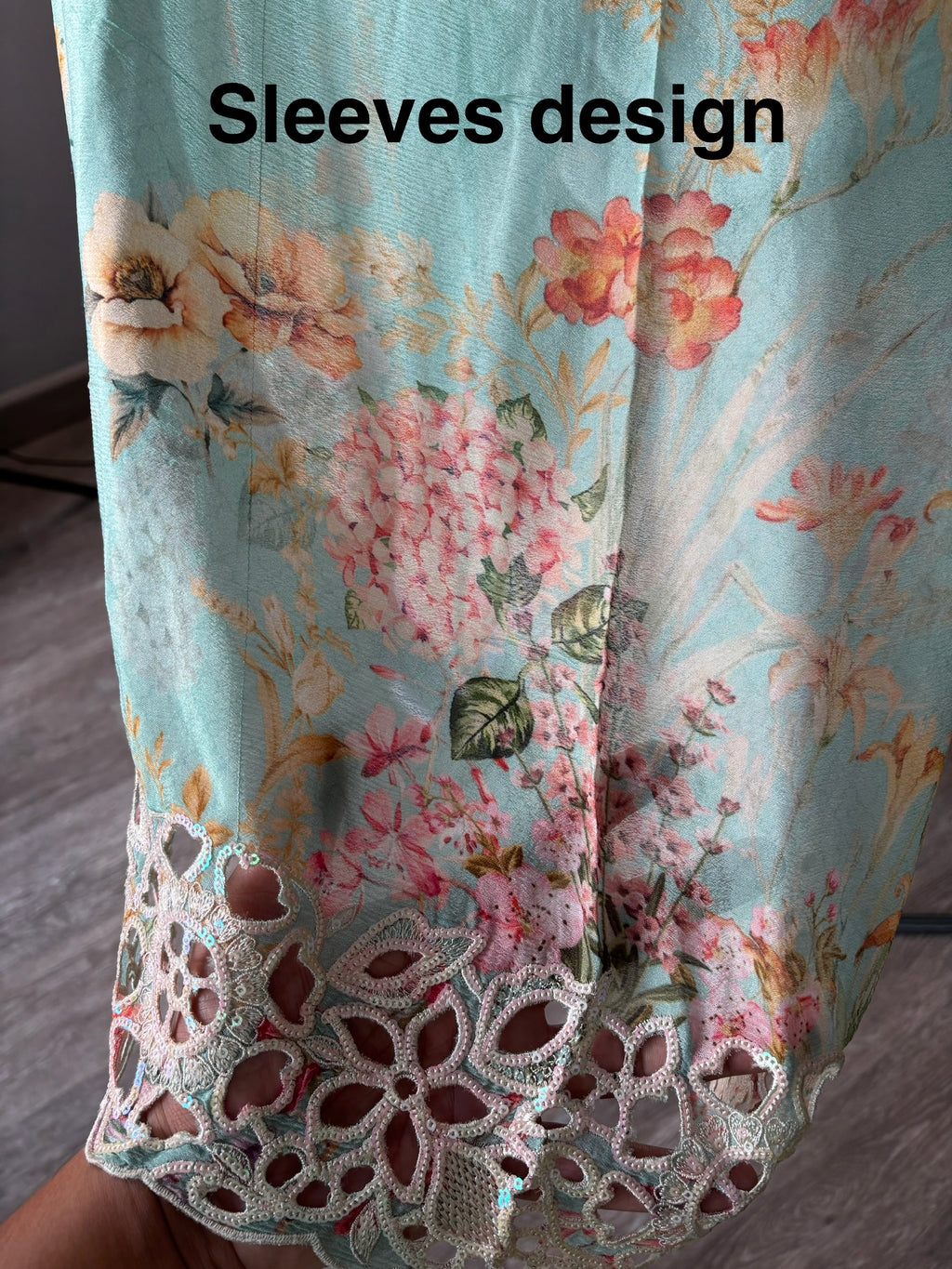 Women's Chinon Fabric Unstitched Suit | Botanical Floral Digital Print Front & Back With Sequin Floral Cutwork Neck, Ghera and Sleeves Paired With Matching Chinon Embroidered Dupatta