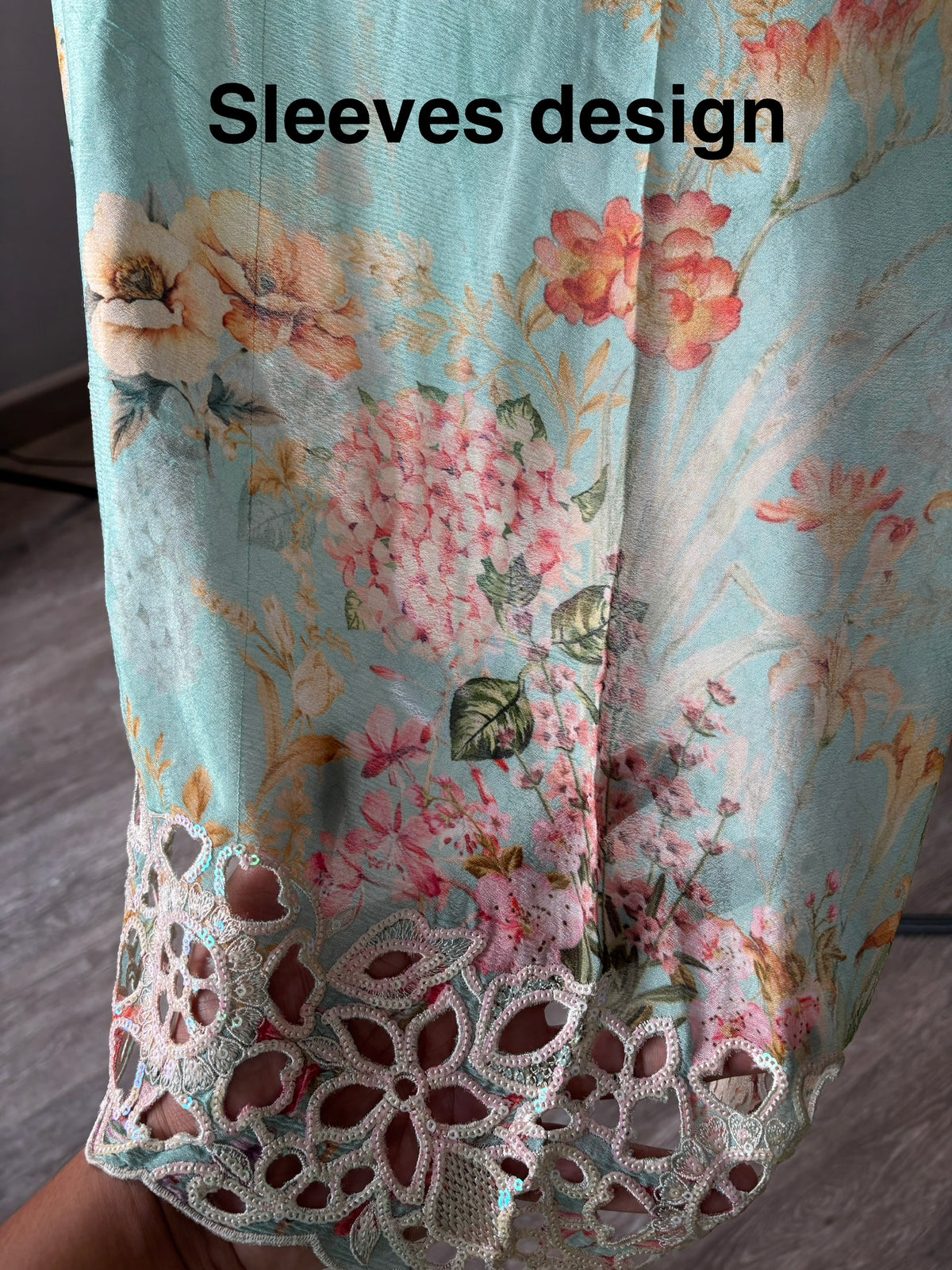 Women's Chinon Fabric Unstitched Suit | Botanical Floral Digital Print Front & Back With Sequin Floral Cutwork Neck, Ghera and Sleeves Paired With Matching Chinon Embroidered Dupatta