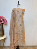 Designer Tissue Crush Embroidered Unstitched Suit, Dupatta with Floral Brush Print and Jarkan Handwork Detailing